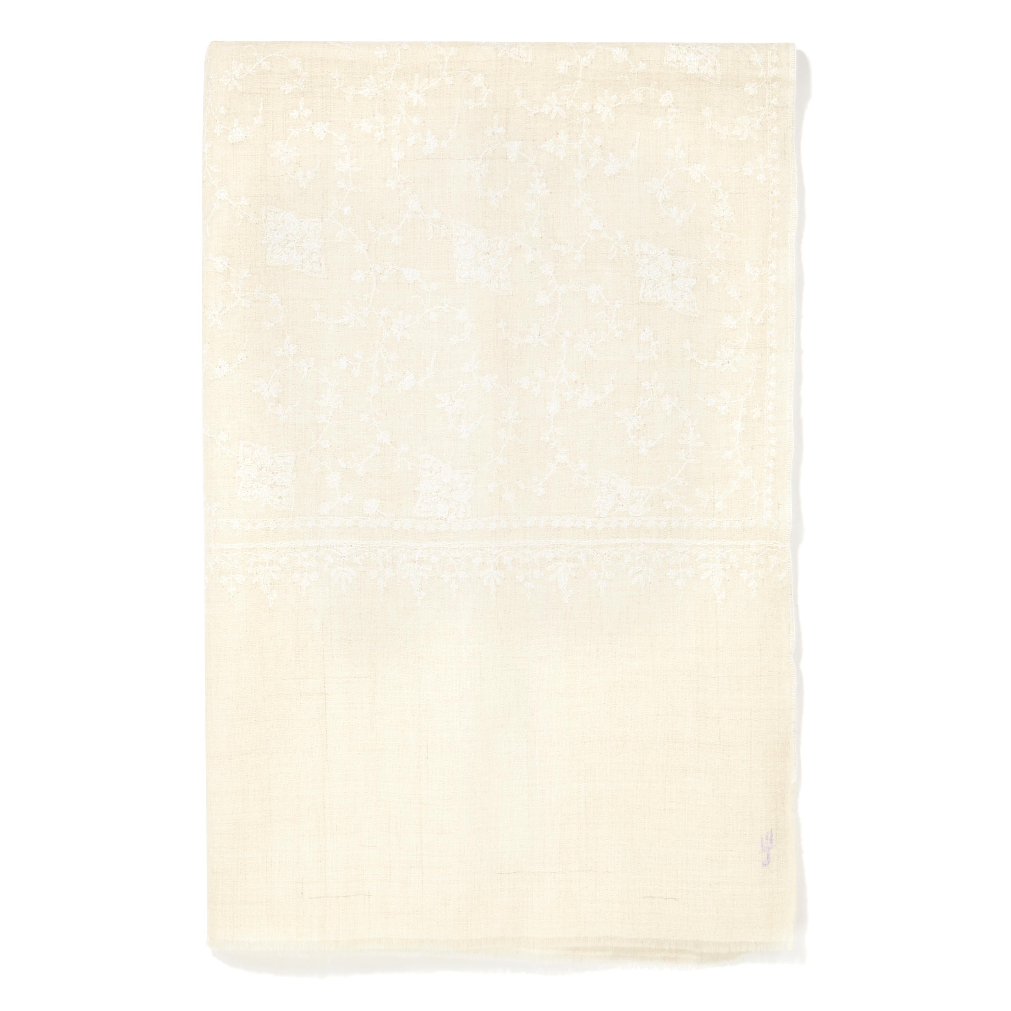 The perfect Christmas gift for someone special - this shawl is unique and handmade. 
Verheyen London’s shawl is spun from the finest embroidered woven cashmere from Kashmir.  The embroidery can take up to 1 year to embroider and each one is unique.