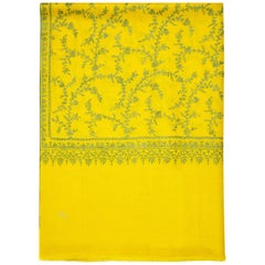 Hand Embroidered 100% Cashmere Shawl in Yellow Made in Kashmir India