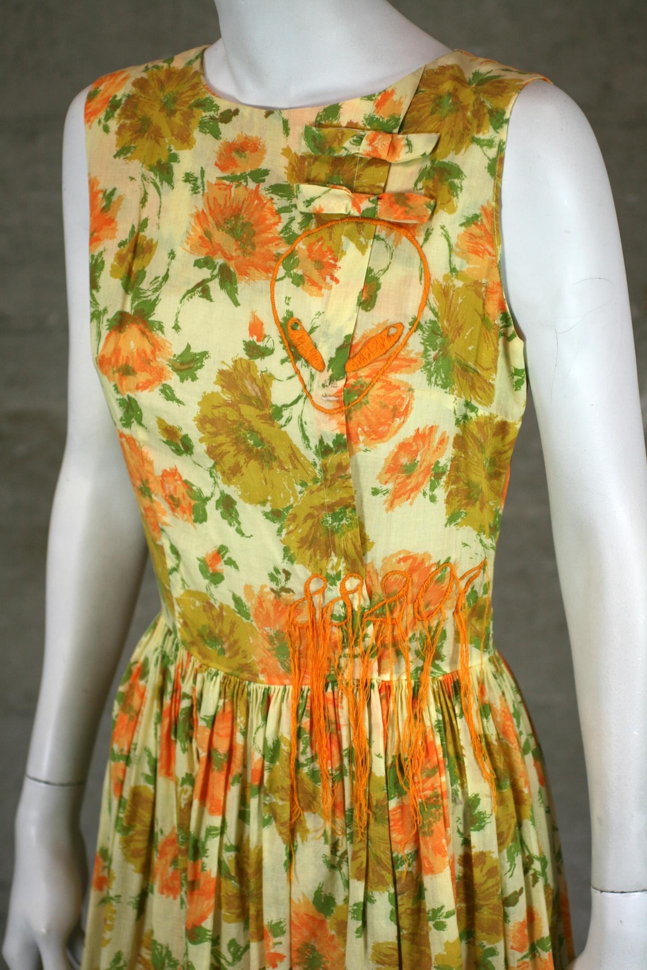 Hand Embroidered 1950's Roswell Dress, Studio VL In Excellent Condition For Sale In New York, NY