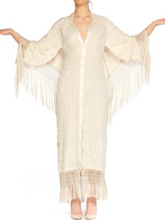 Hand Embroidered Antique Piano Shawl Bias Dress with Cape and Fringe