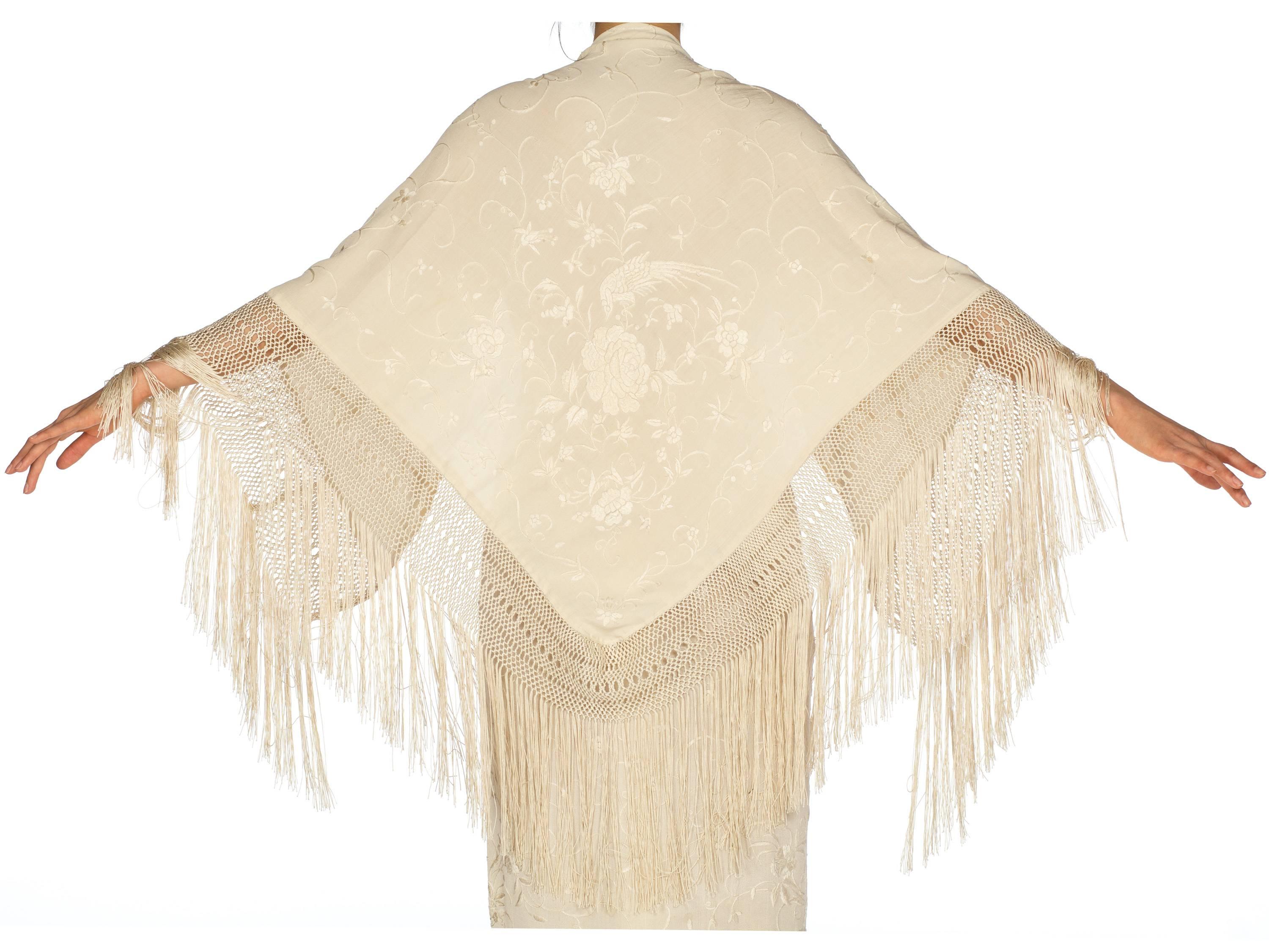 Vintage Lace Piano Shawl Poncho Style Beige 1970s
