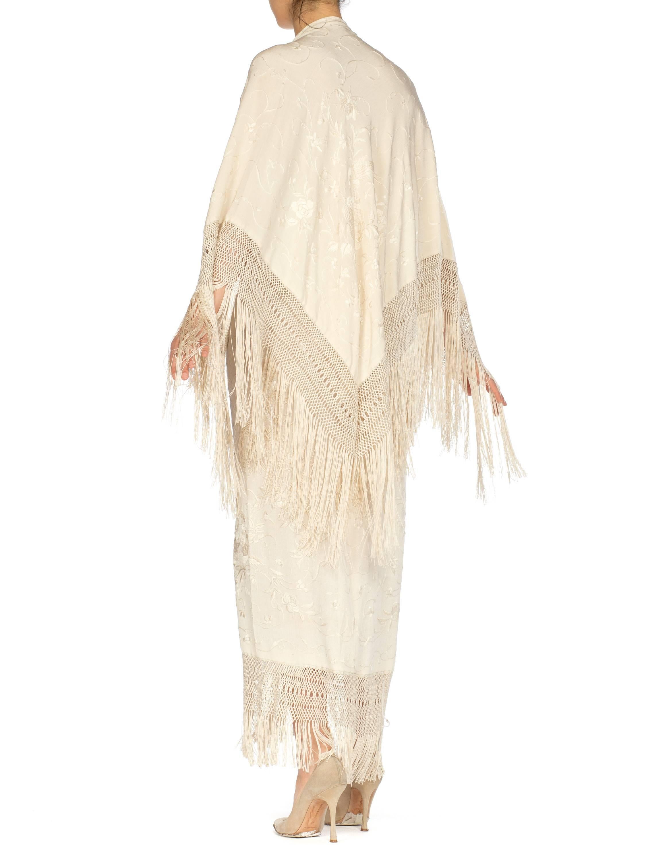 Women's or Men's Hand Embroidered Antique Piano Shawl Bias Dress with Cape and Fringe