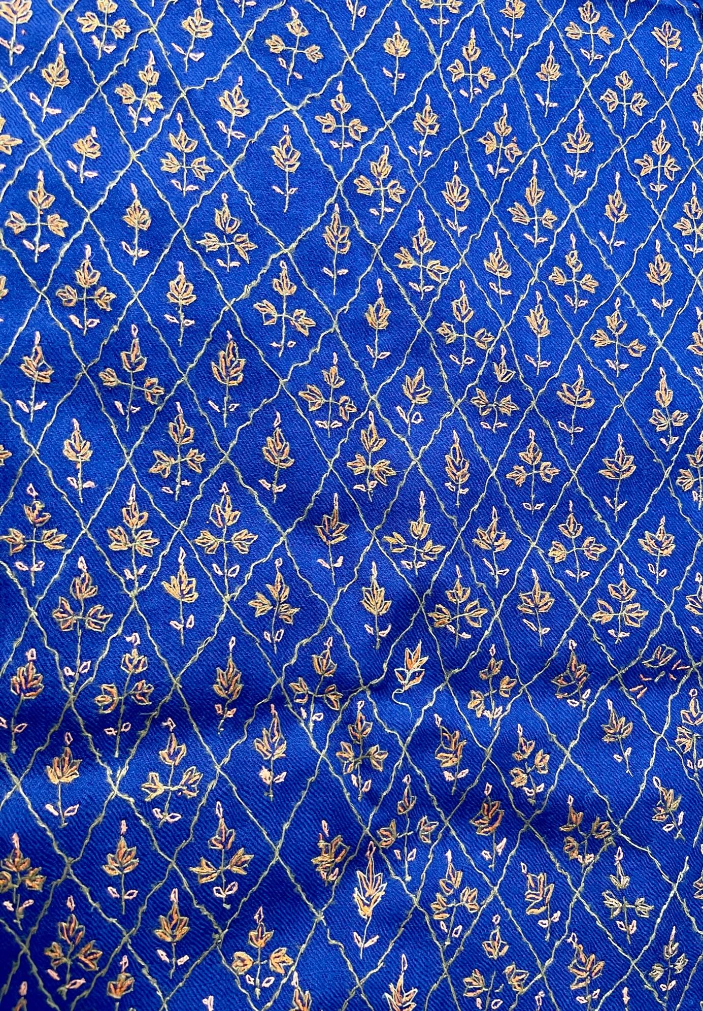 Hand Embroidered Cashmere Pashmina/ Wool Shawl Blue Color Made in Kashmir Unisex 1