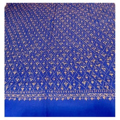 Hand Embroidered Cashmere Pashmina/ Wool Shawl Blue Color Made in Kashmir Unisex