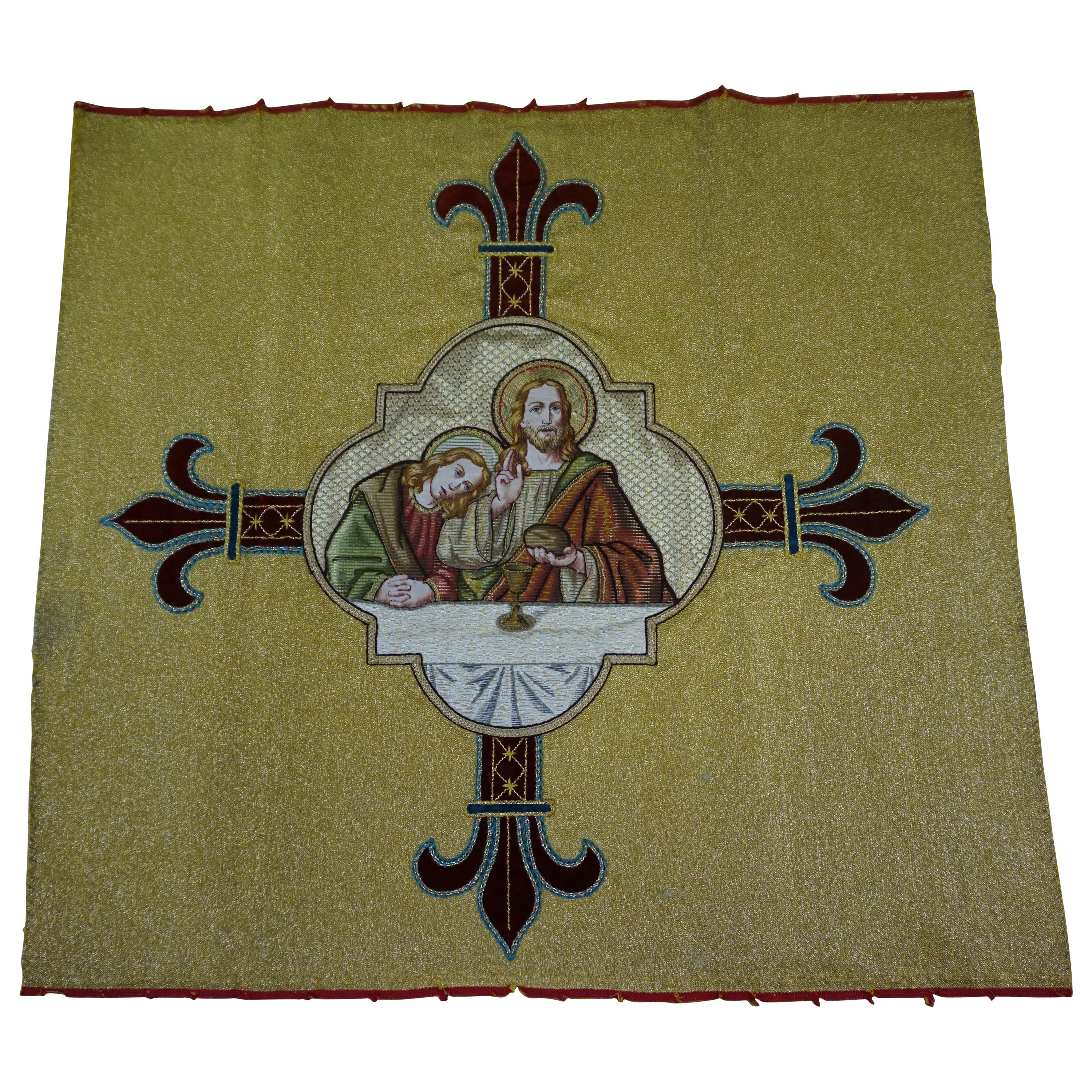 Hand Embroidered Copper & Silk Thread, Bread of Life / Christ Church Relic For Sale