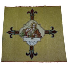 Used Hand Embroidered Copper & Silk Thread, Bread of Life / Christ Church Relic