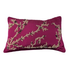 Hand Embroidered Coral Design Decorative Cushion Silk Pink