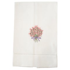 Hand Embroidered Cotton Guest Towel with Flowers