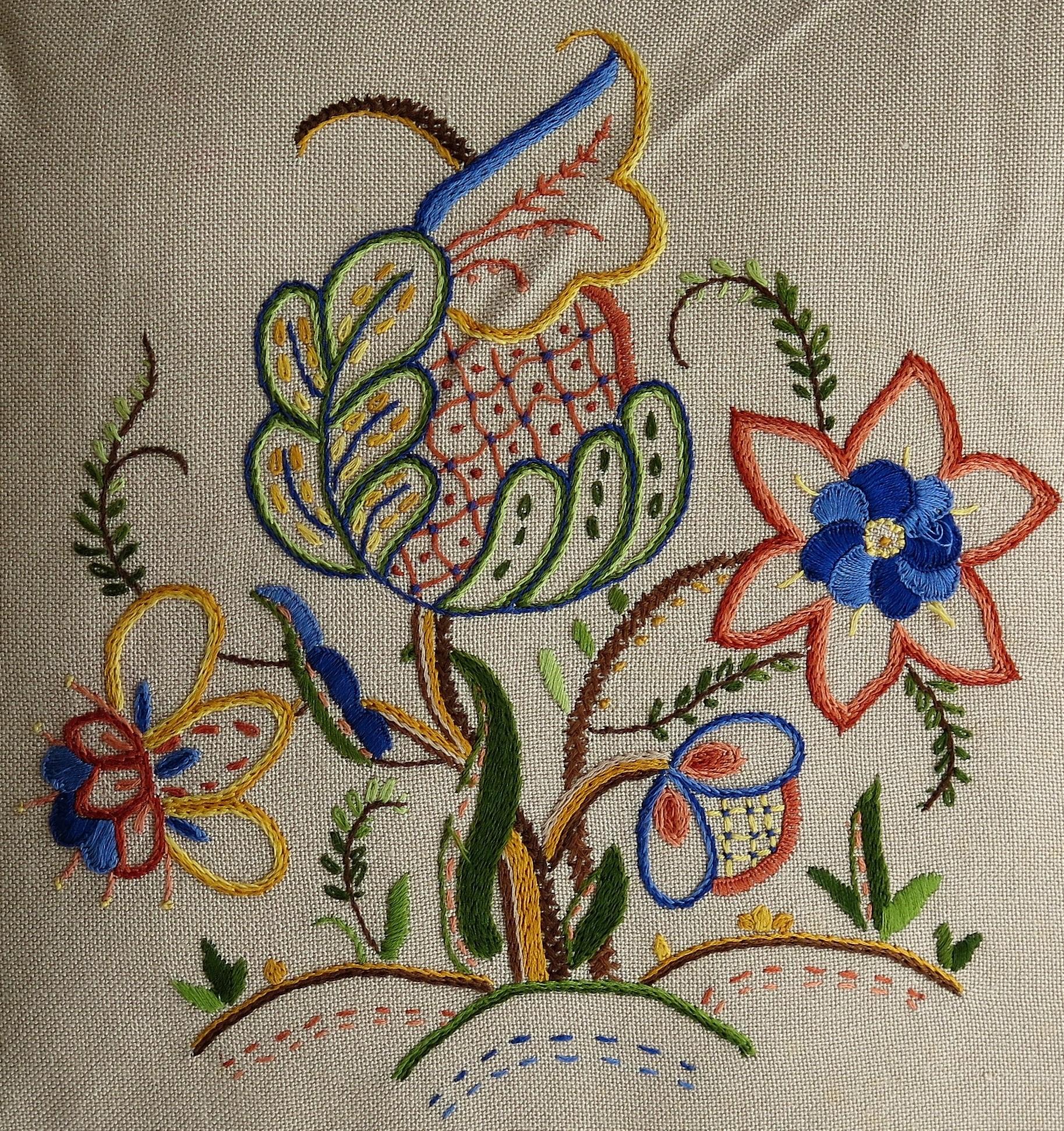 Hand Embroidered Cushion or Pillow, English circa 1940s For Sale 1