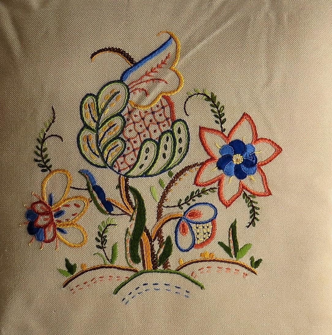 Hand Embroidered Cushion or Pillow, English circa 1940s For Sale 2