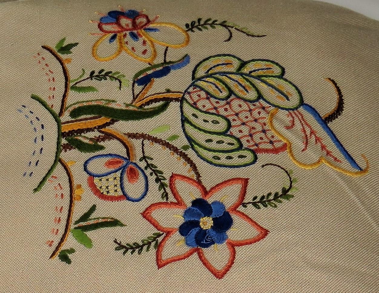 Hand Embroidered Cushion or Pillow, English circa 1940s For Sale 3