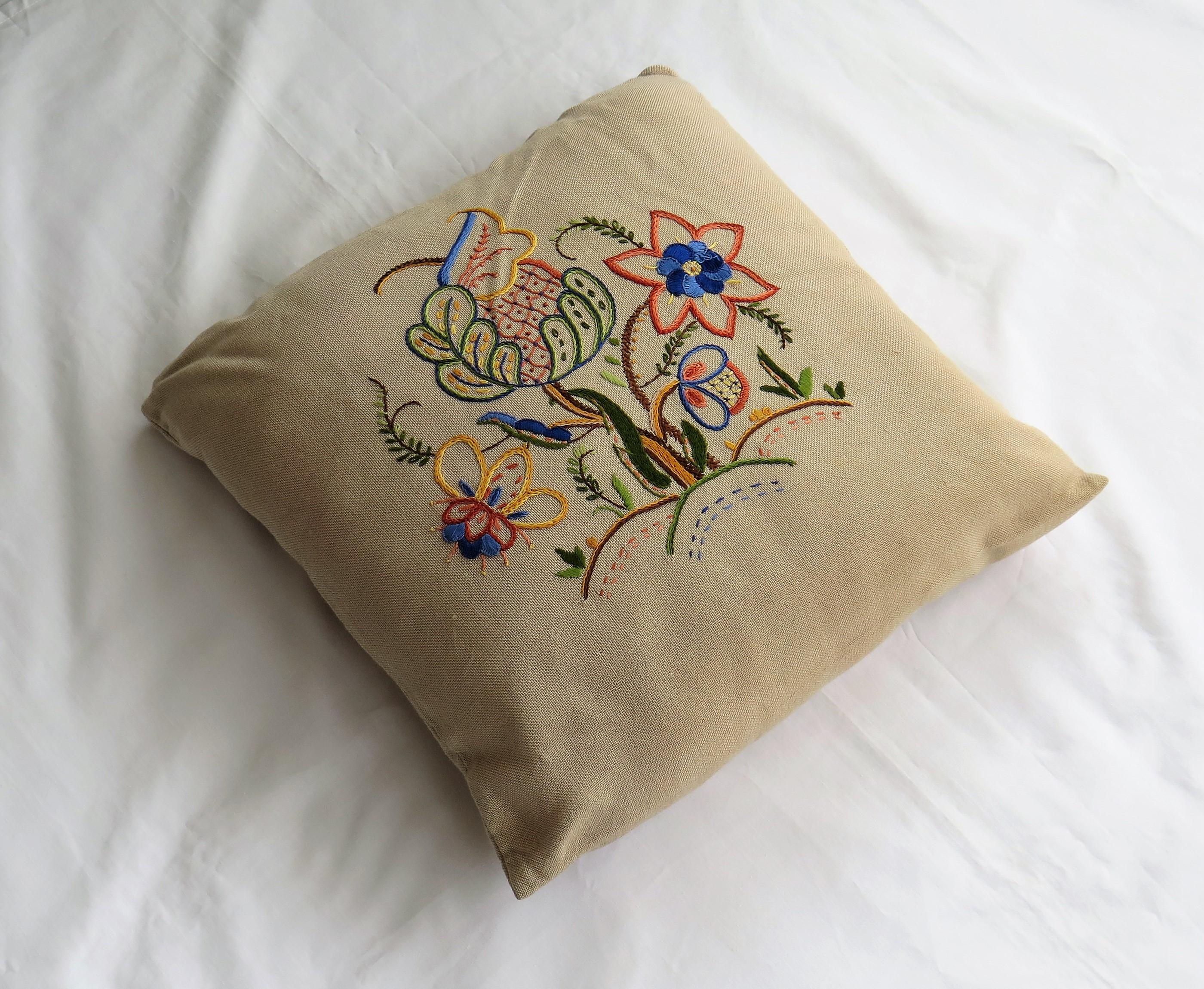 Art Nouveau Hand Embroidered Cushion or Pillow, English circa 1940s For Sale
