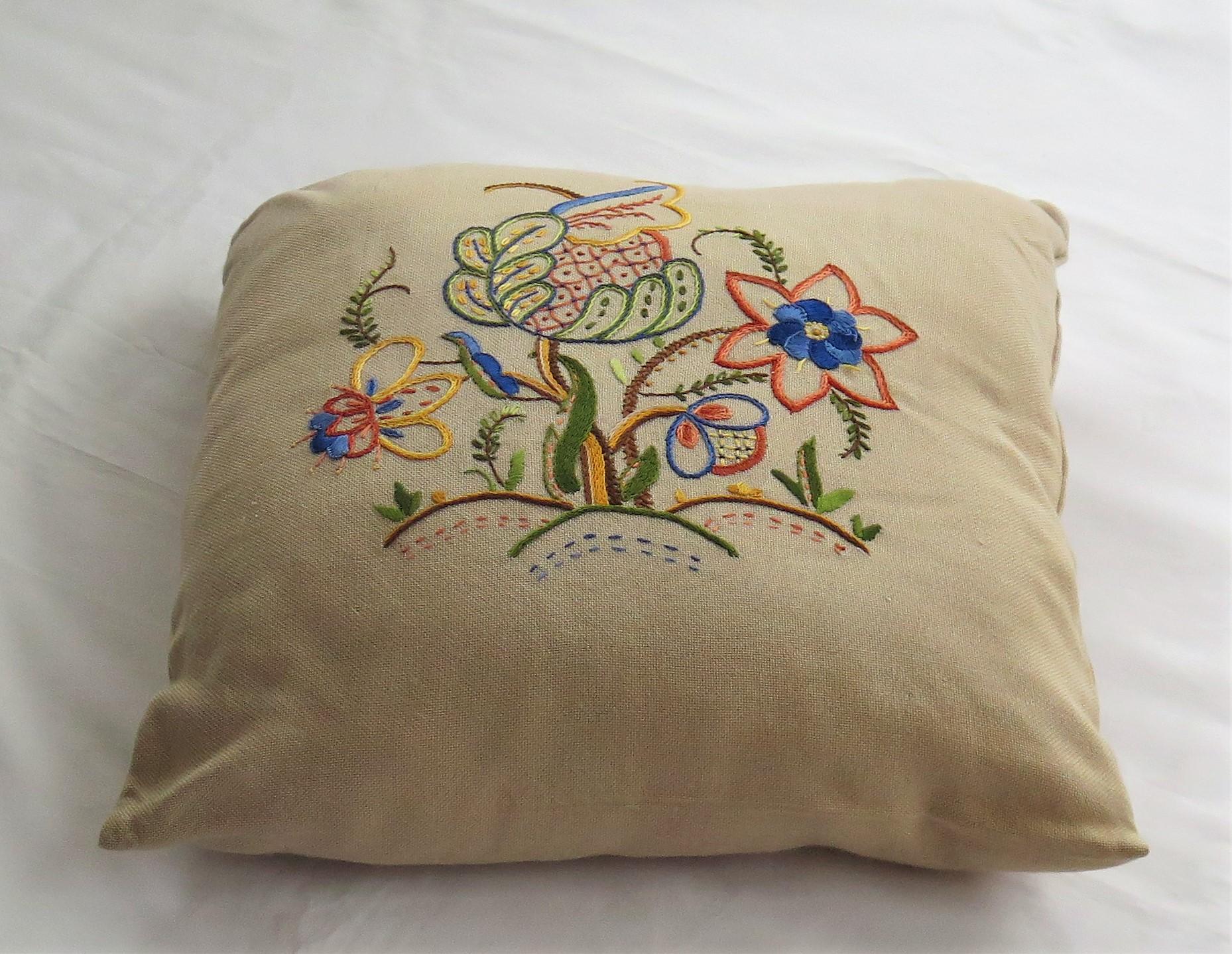 20th Century Hand Embroidered Cushion or Pillow, English circa 1940s For Sale