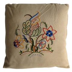 Retro Hand Embroidered Cushion or Pillow, English circa 1940s