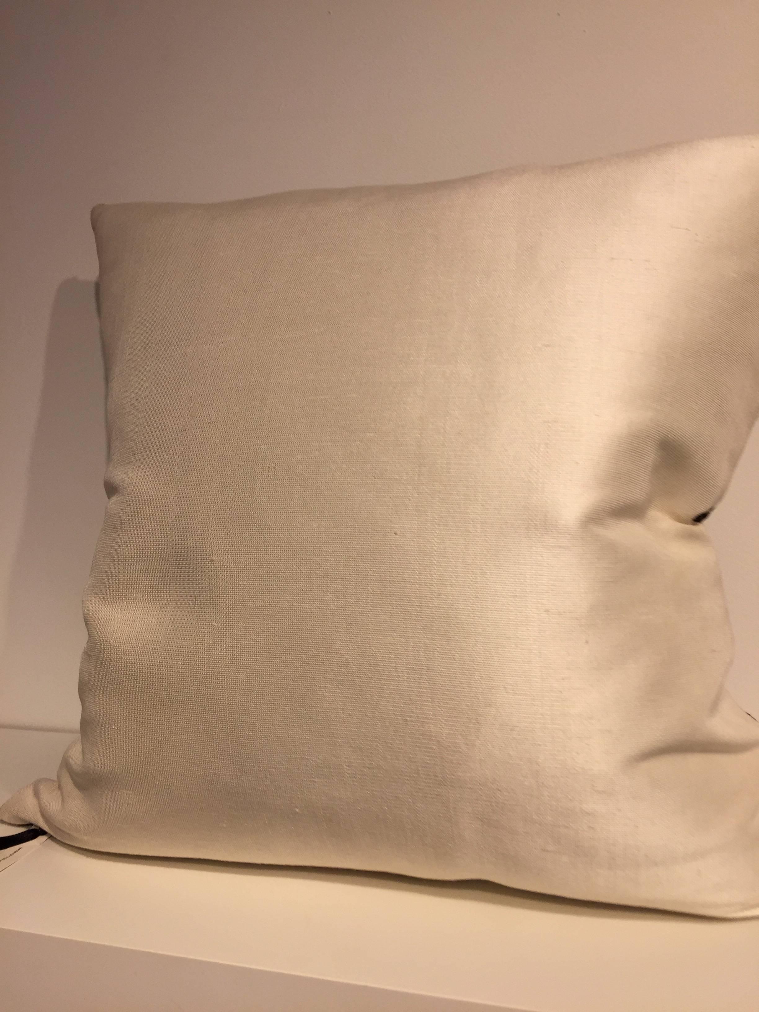 German Hand Embroidered Cushion with Silver Sequins on Silk Color Oyster For Sale
