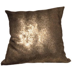 Hand Embroidered Cushion with Silver Sequins on Silk Color Oyster