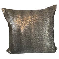 Hand Embroidered Cushion with Silver Sequins on Silk Color Peppercorn