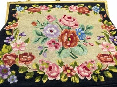 Hand-embroidered evening bag, petit point, gold plated hanger, 1900 Germany