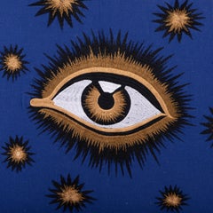 Oreiller en coton avec yeux brodés à la main - Bleu