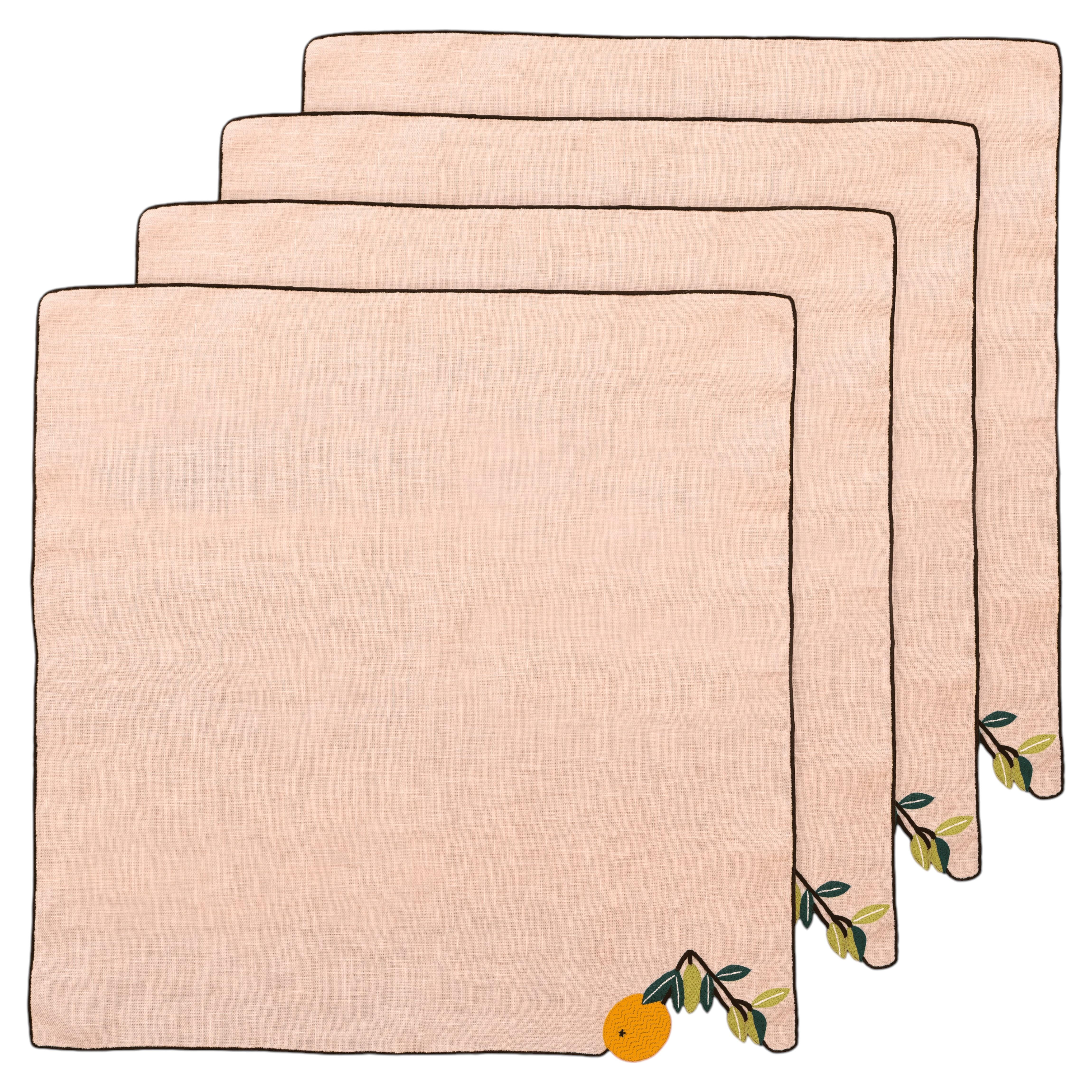 Hand Embroidered Citrus Bloom Napkins 18" x 18" (Set of 4)
