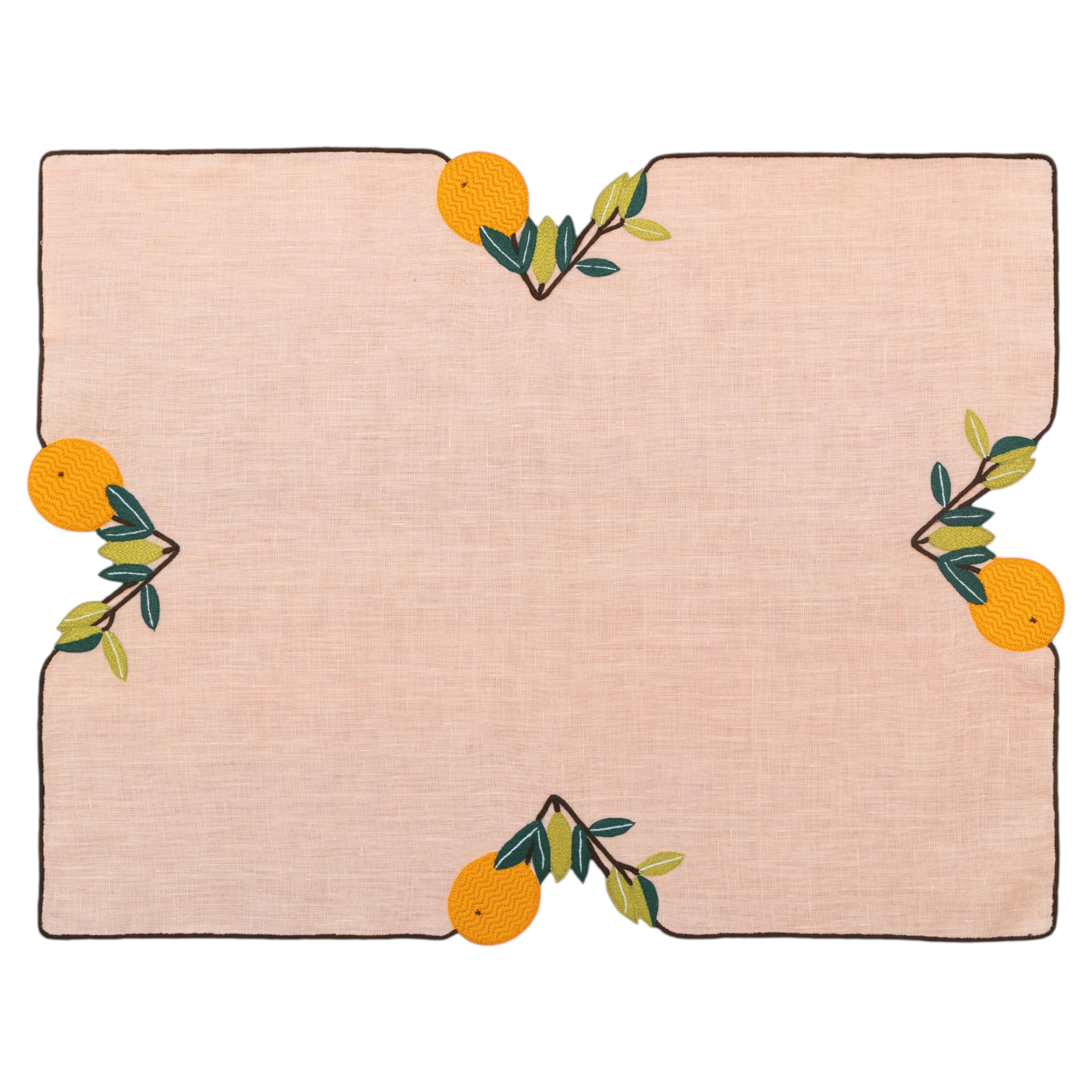 Hand Embroidered Citrus Bloom Placemats 14" × 18" (Set of 4)
