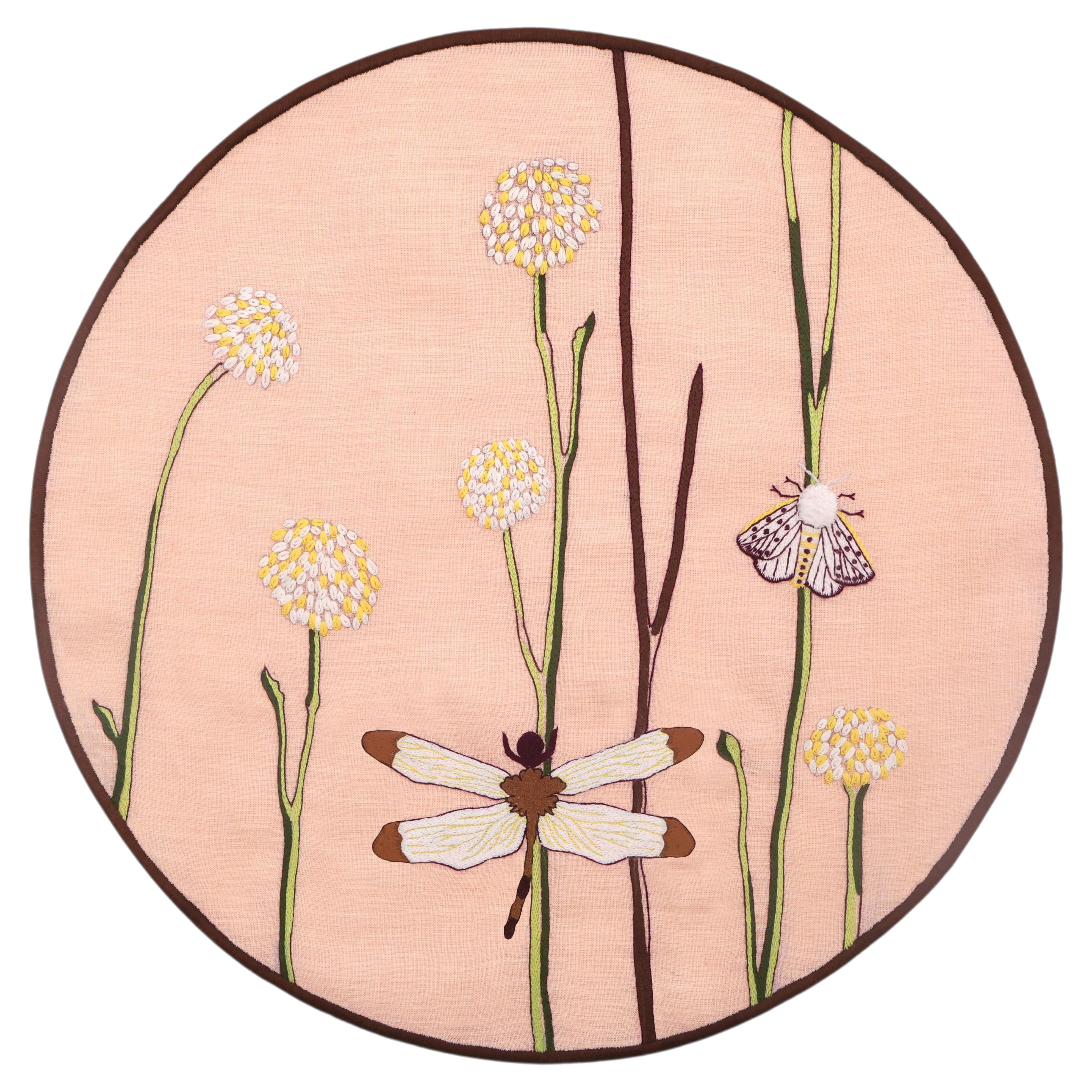 Hand Embroidered Spring Bloom Placemats 16" round (Set of 4)