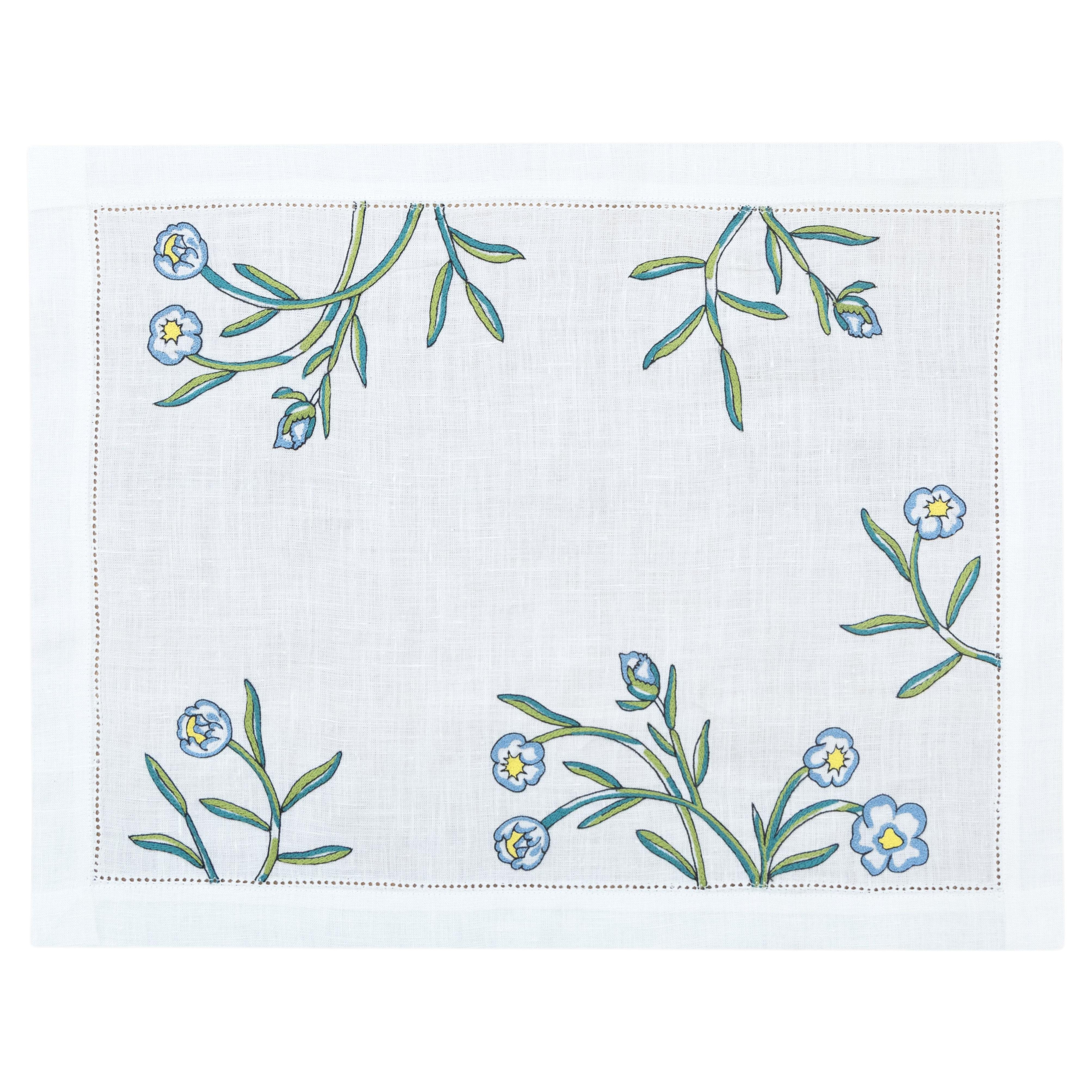 Manteles individuales «Watercolor Bloom» bordados a mano, 14" × 18" (juego de 4) en venta