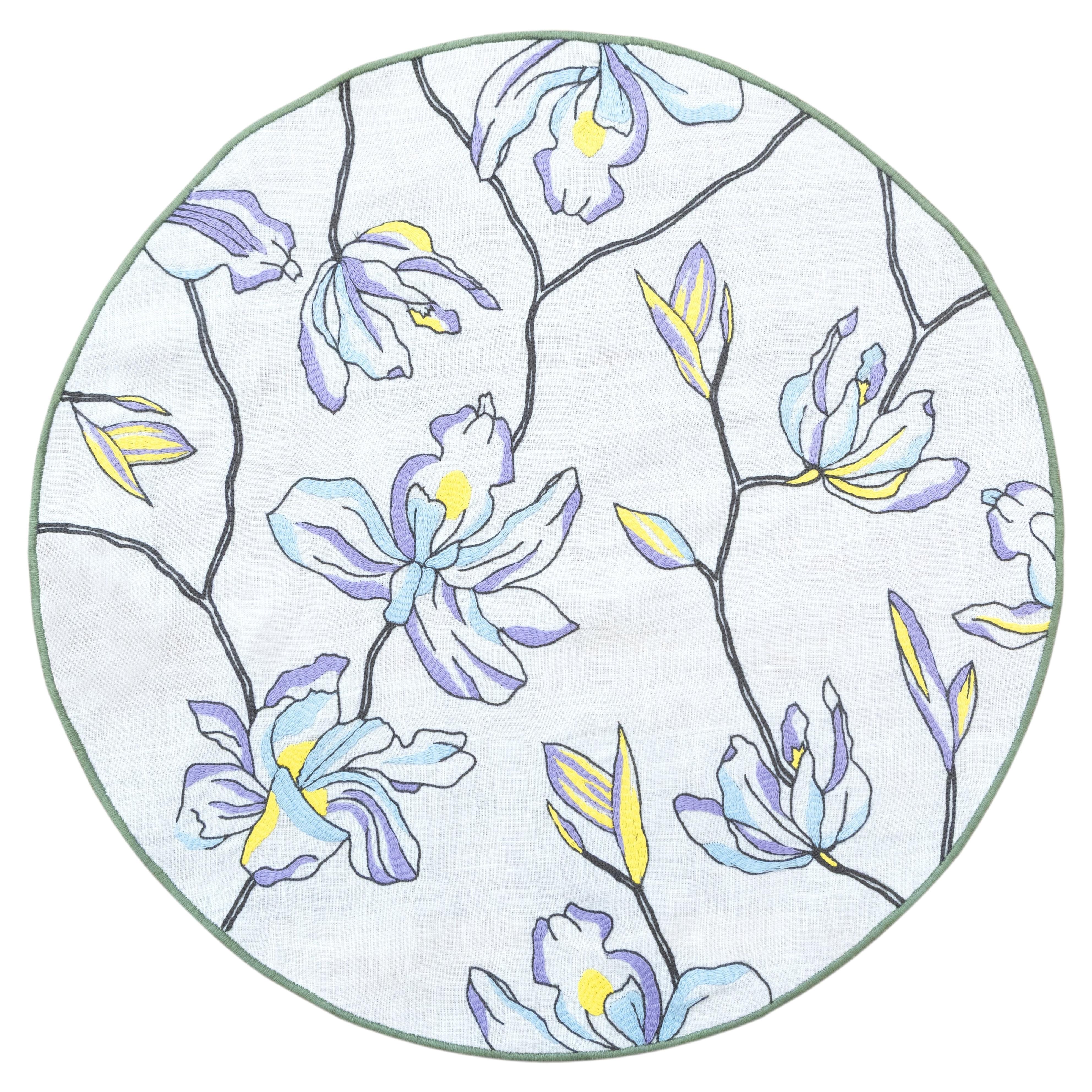 Sets de table « Jardin » brodés à la main, ronds, 16" (lot de 4) en vente