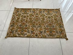 Hand Embroidered Floral Throw, wool on cotton, Early 20th Century, 50x35.5"
