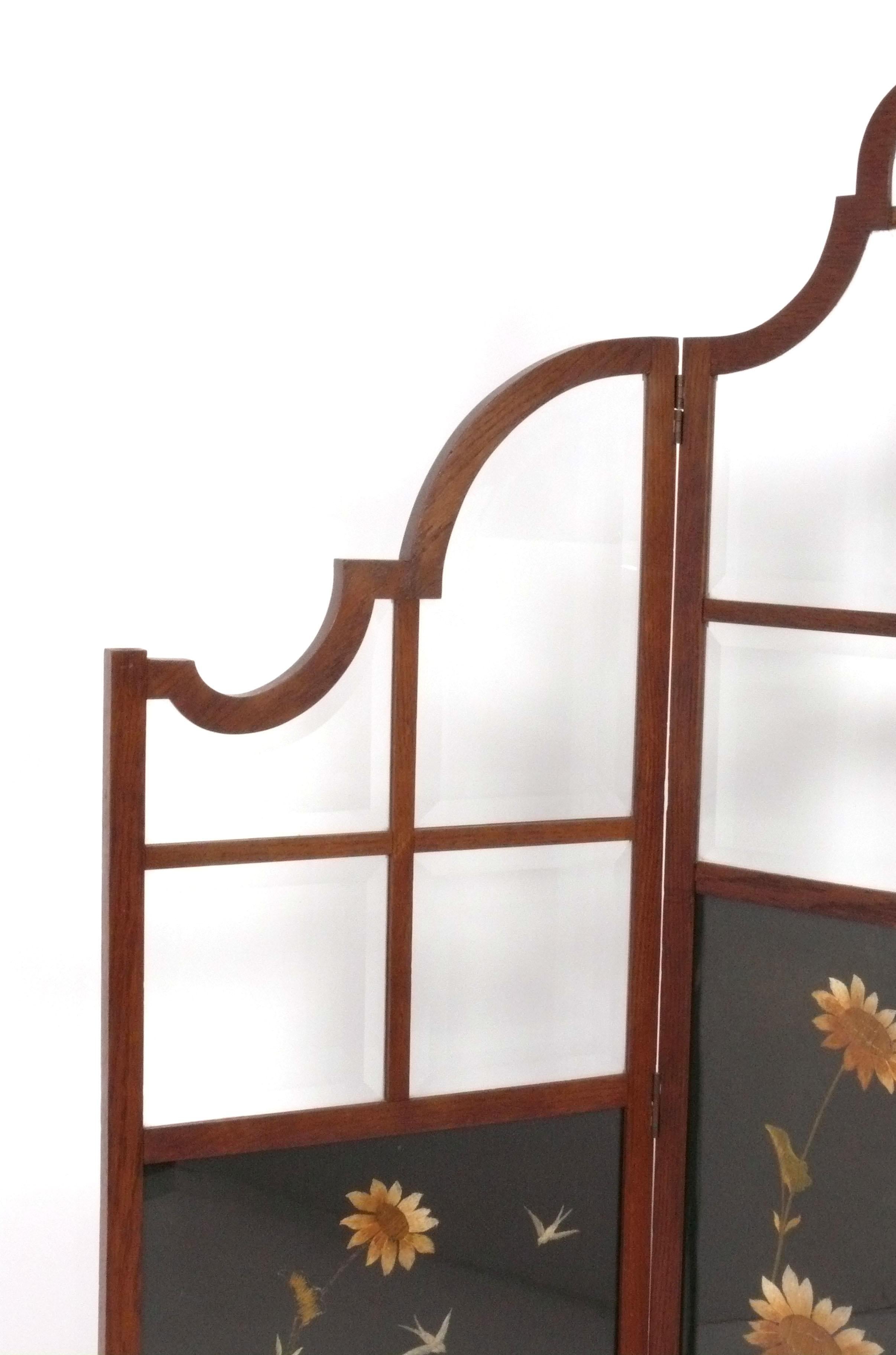 American Hand Embroidered Folding Screen Arts and Crafts Era circa 1910s For Sale