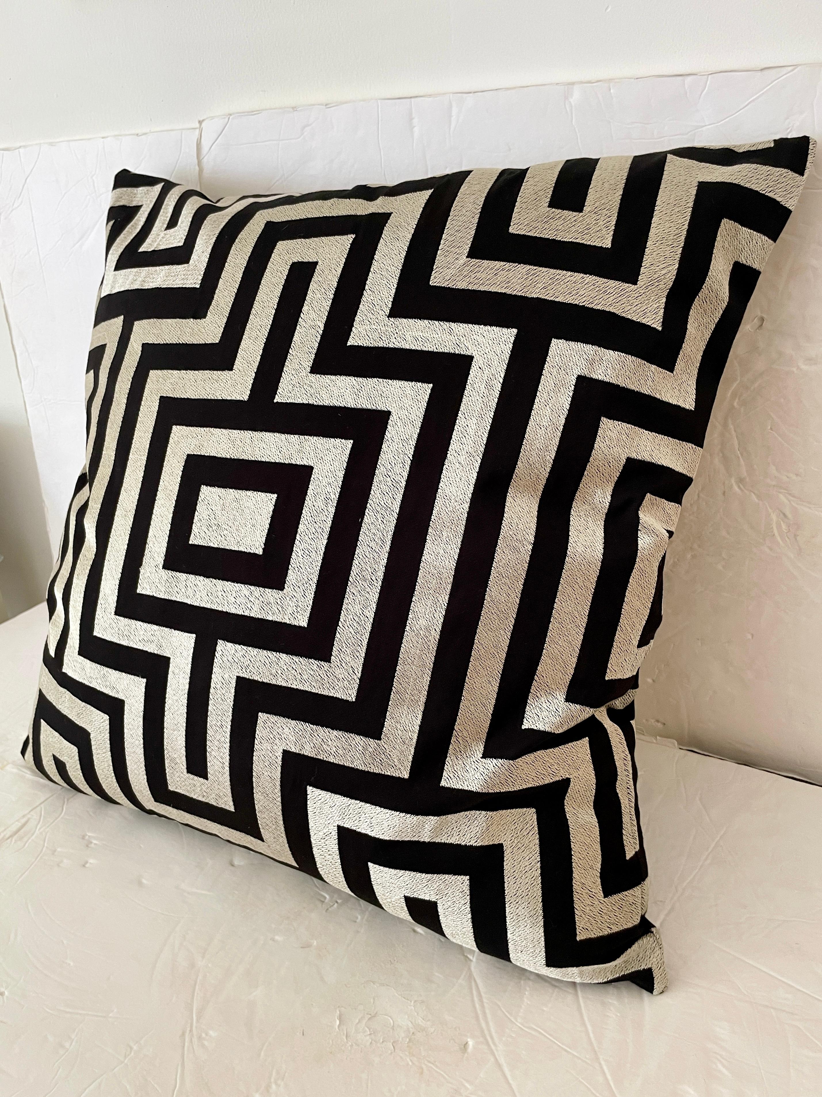 Modern Hand Embroidered Geometric Pattern All Down Pillow For Sale