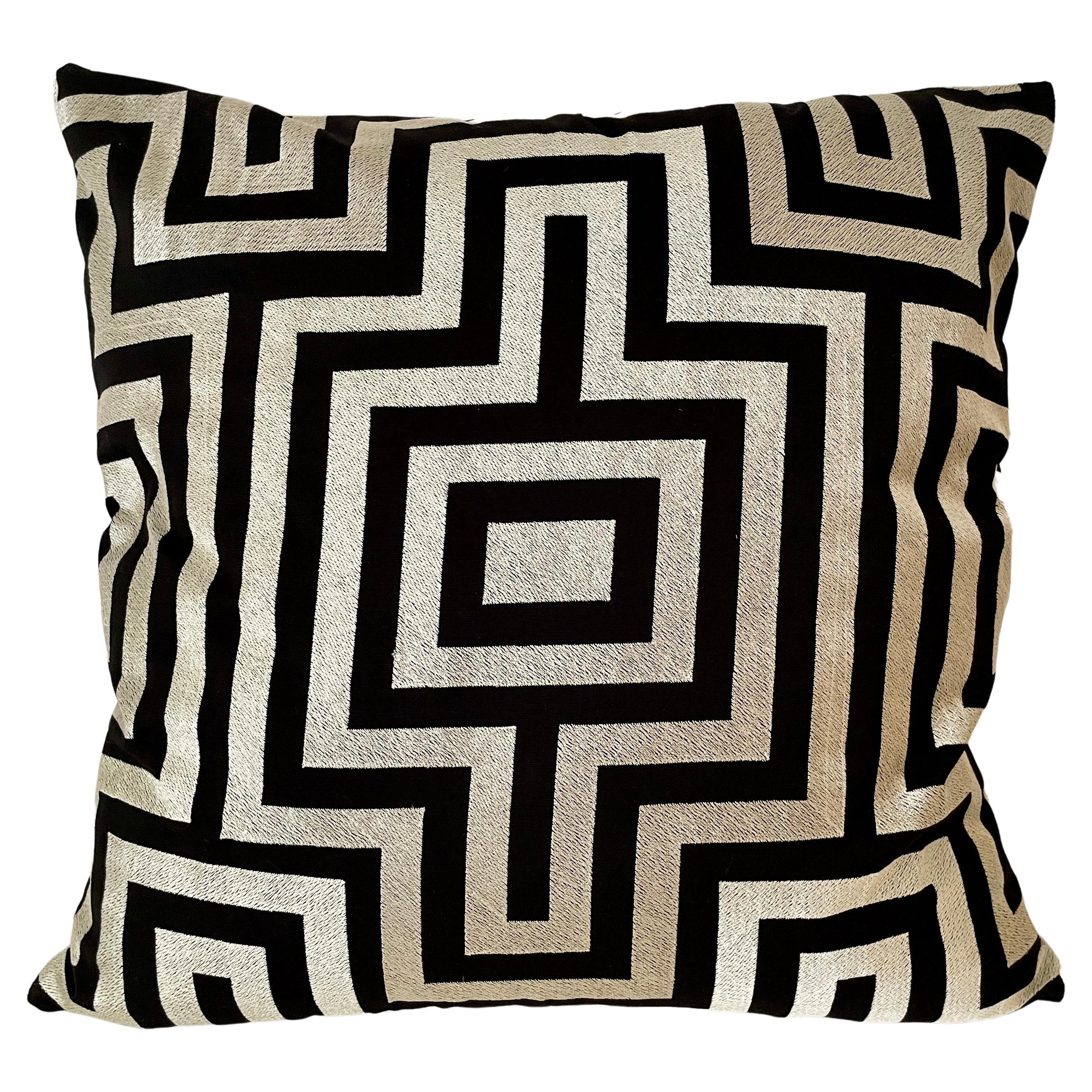 Hand Embroidered Geometric Pattern All Down Pillow For Sale