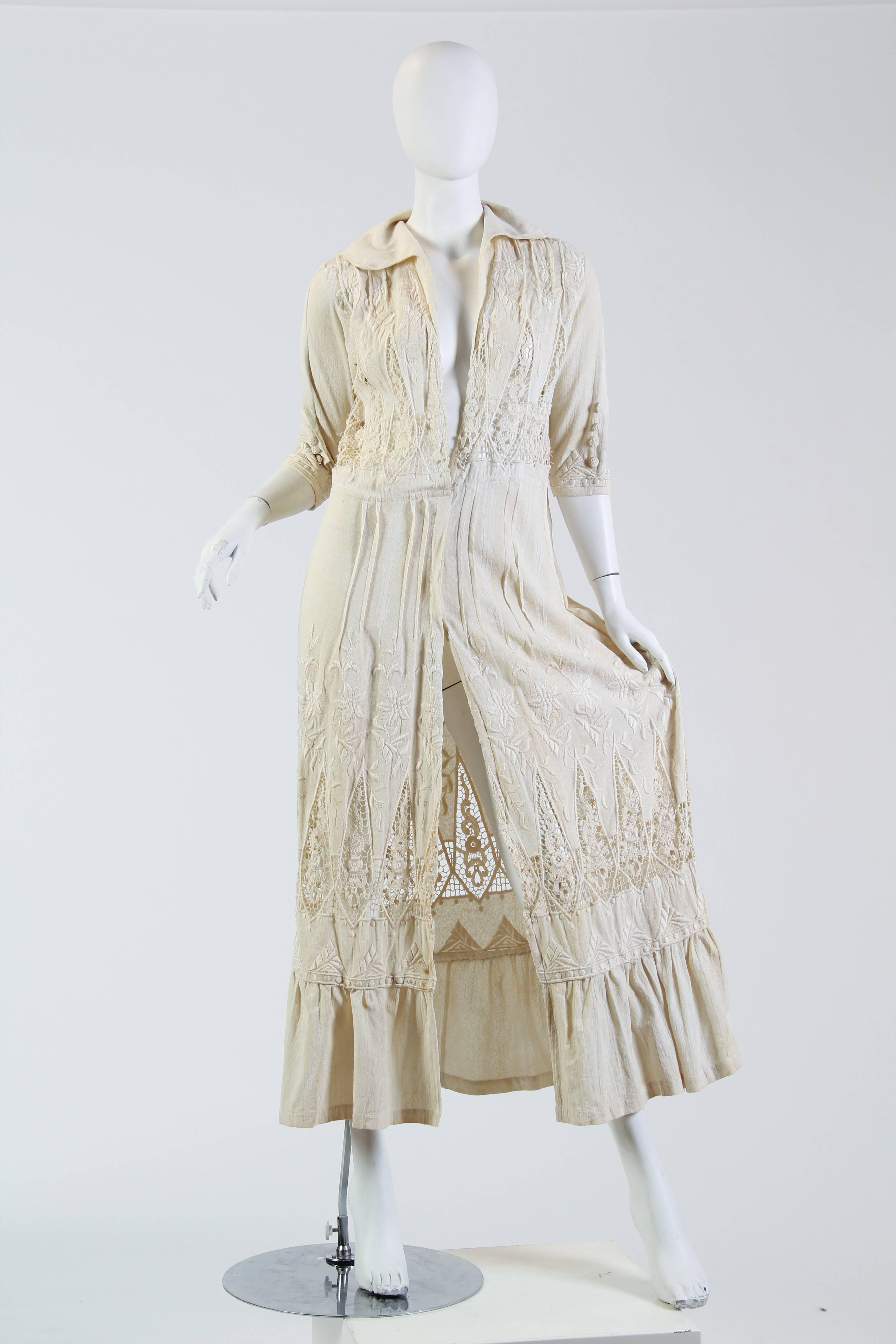 Hand Embroidered Handmade Lace Cotton, Silk Edwardian Dress
Duster