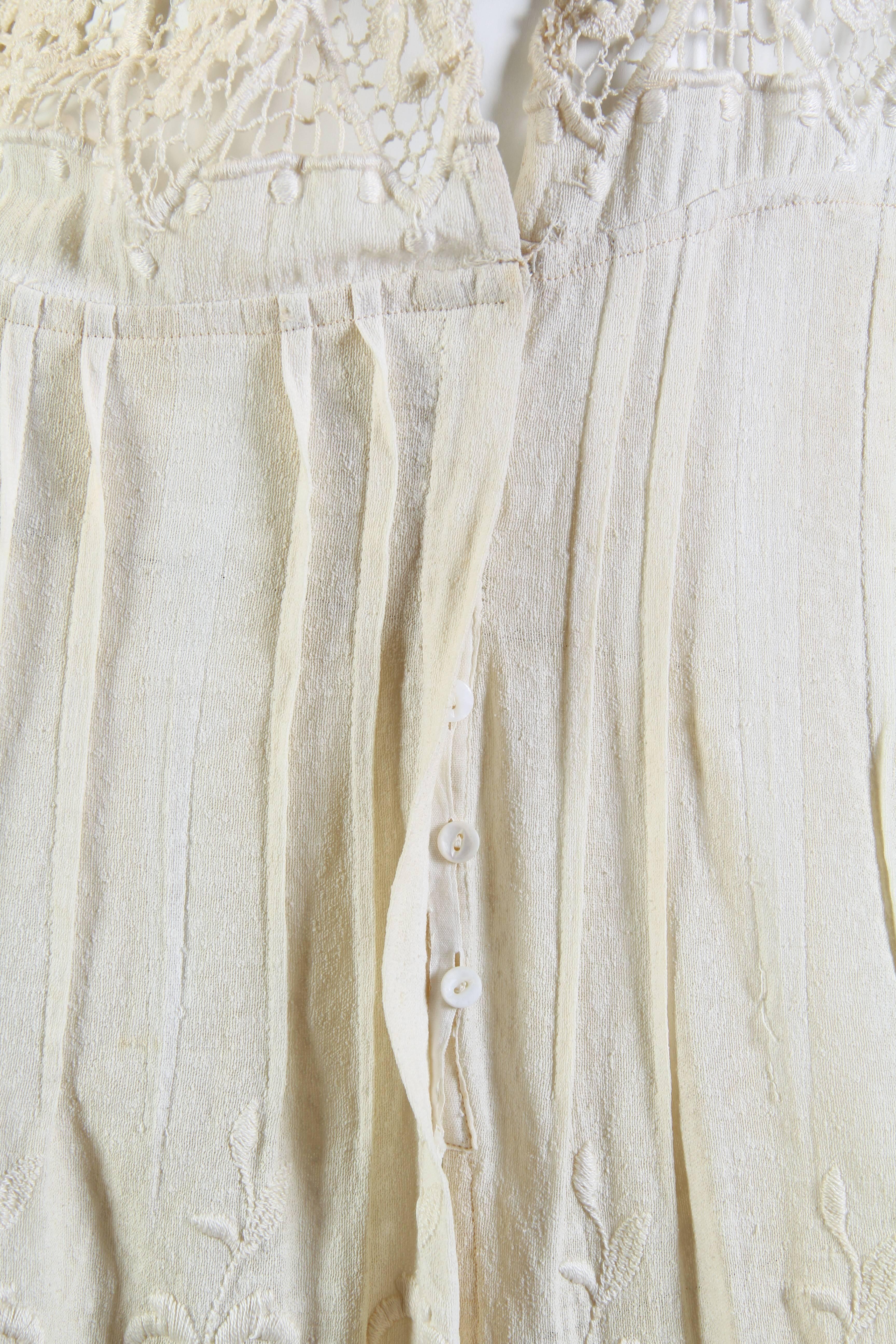 Hand Embroidered Handmade Lace Cotton, Silk Edwardian DressDuster 4