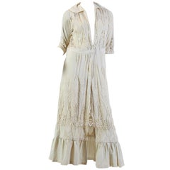 Hand Embroidered Handmade Lace Cotton, Silk Edwardian DressDuster