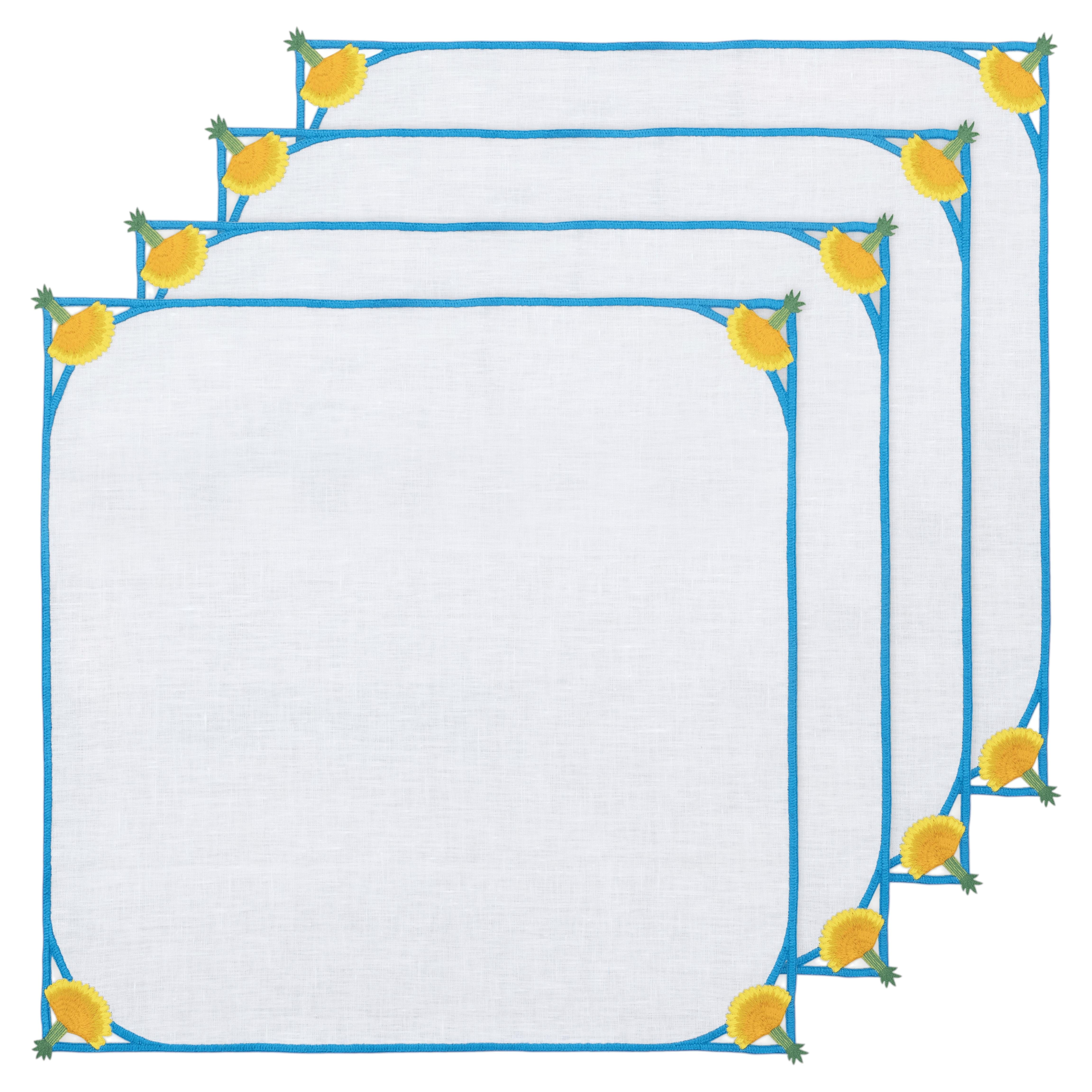 Hand Embroidered Dandelion Drift Napkins 18" x 18" (Set of 4) For Sale
