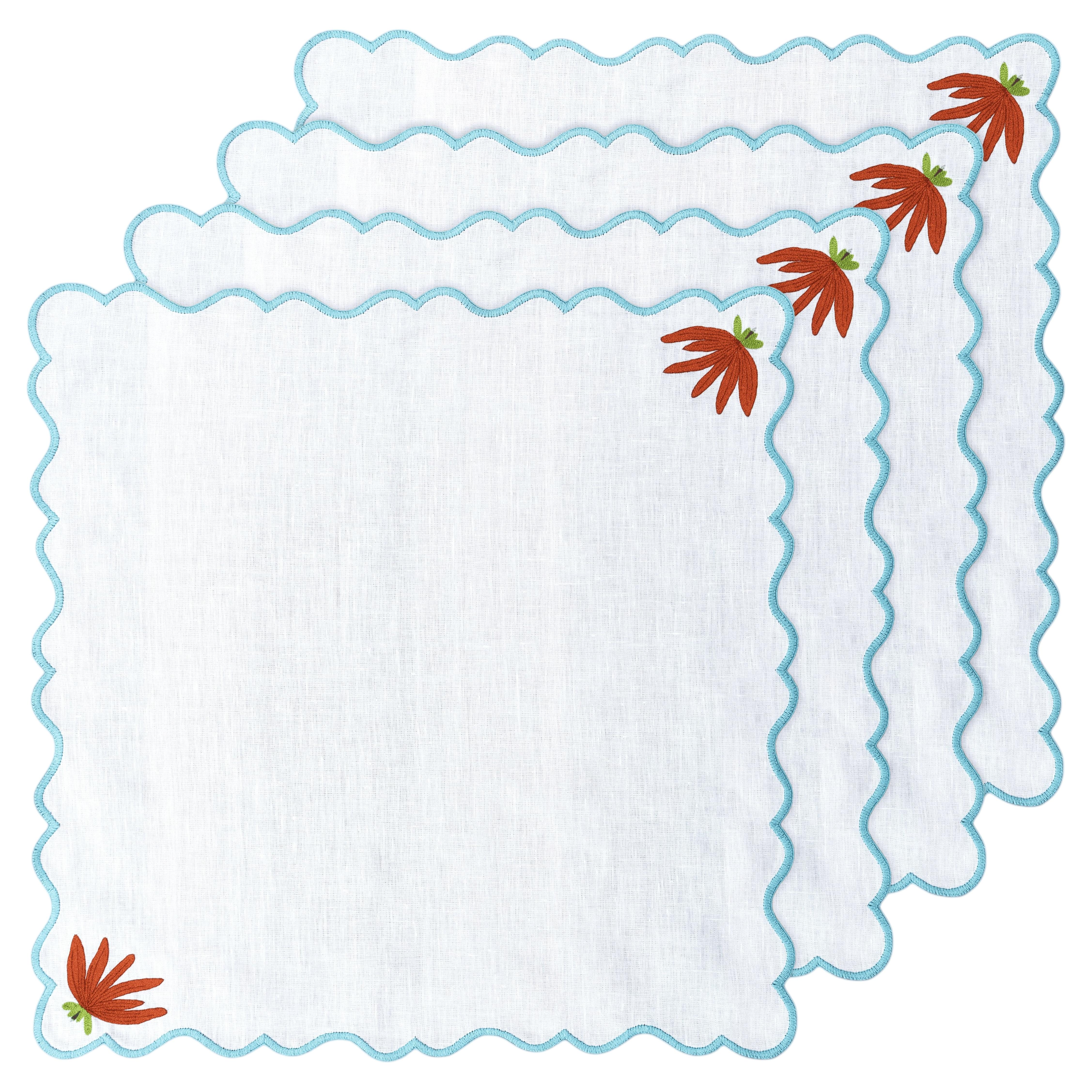 Hand Embroidered Modar Petal Napkins 18" x 18" (Set of 4)