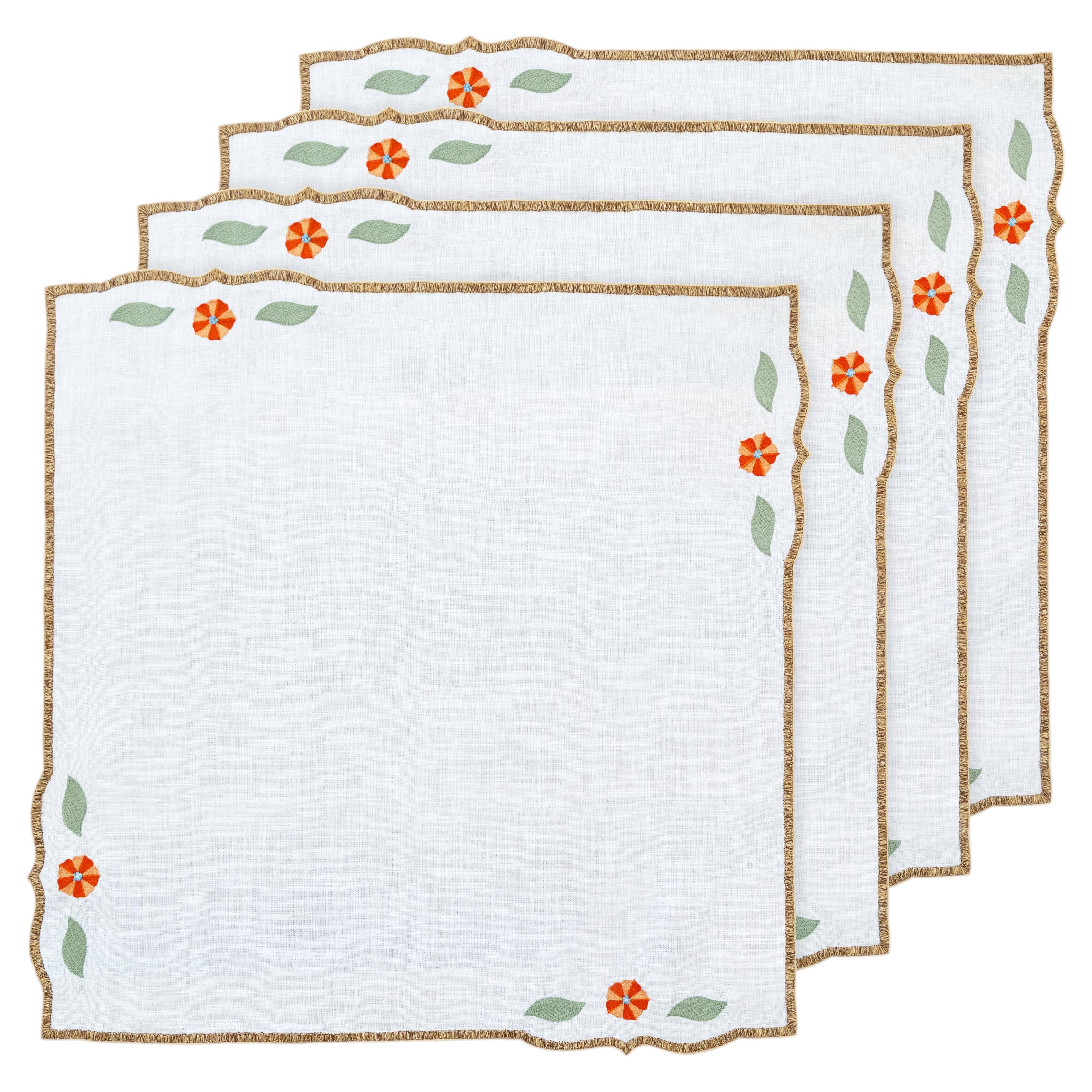 Servilletas con motivos de flores de ranúnculo bordadas a mano, 18" x 18" (juego de 4) en venta