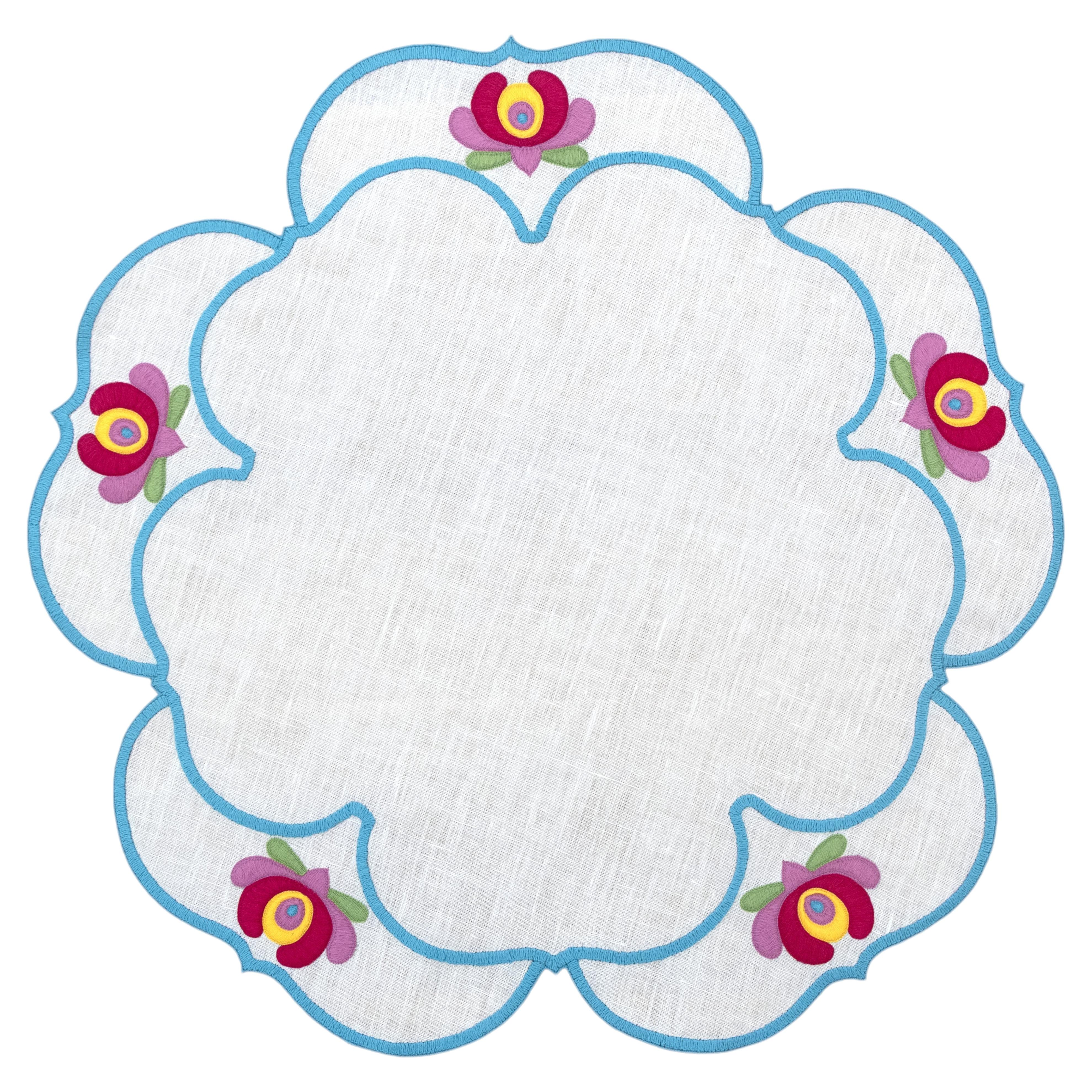 Hand Embroidered Buttercup Bloom Placemats 16" round (Set of 4)