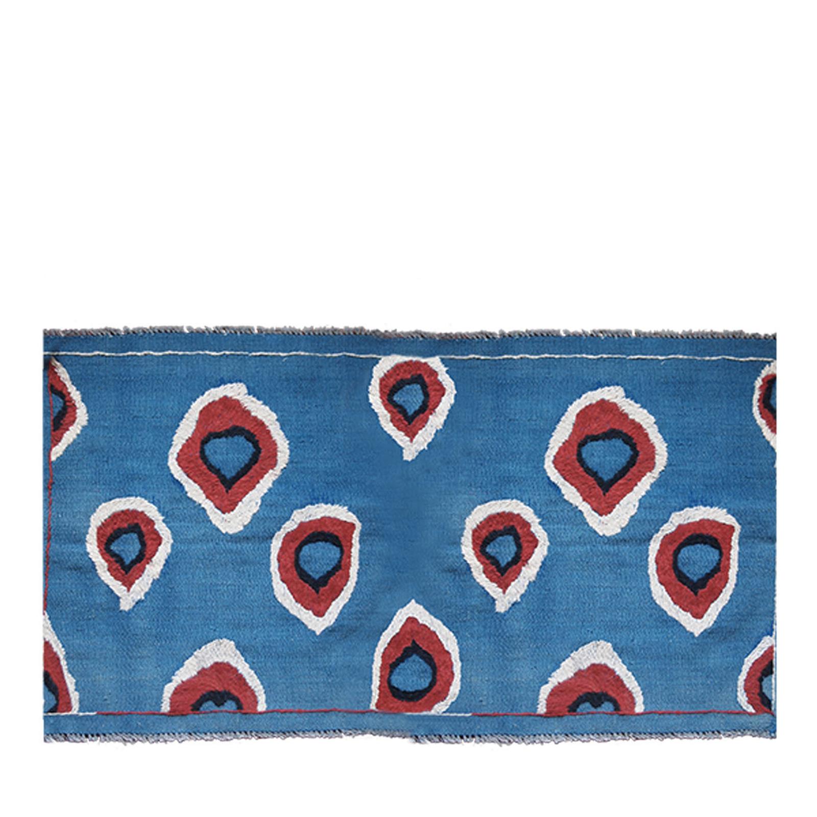 Turkish Hand Embroidered Ikat Kilim in Blue Red and White