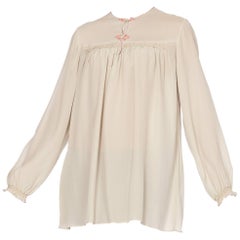 Hand Embroidered Liberty Style Vintage Silk Crepe Boho Tunic Blouse