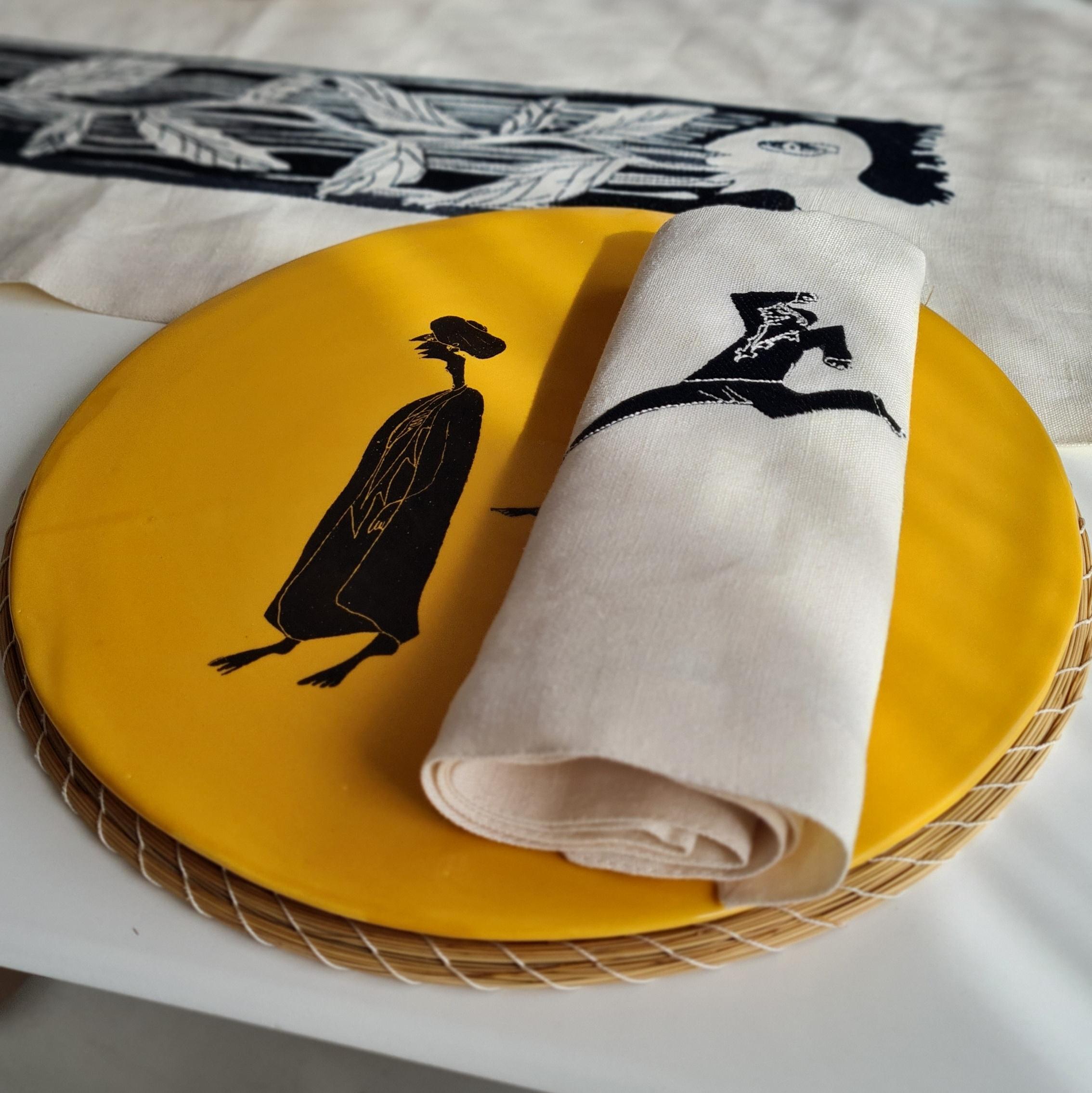 Tunisien Serviette de table en lin brodée à la main 
