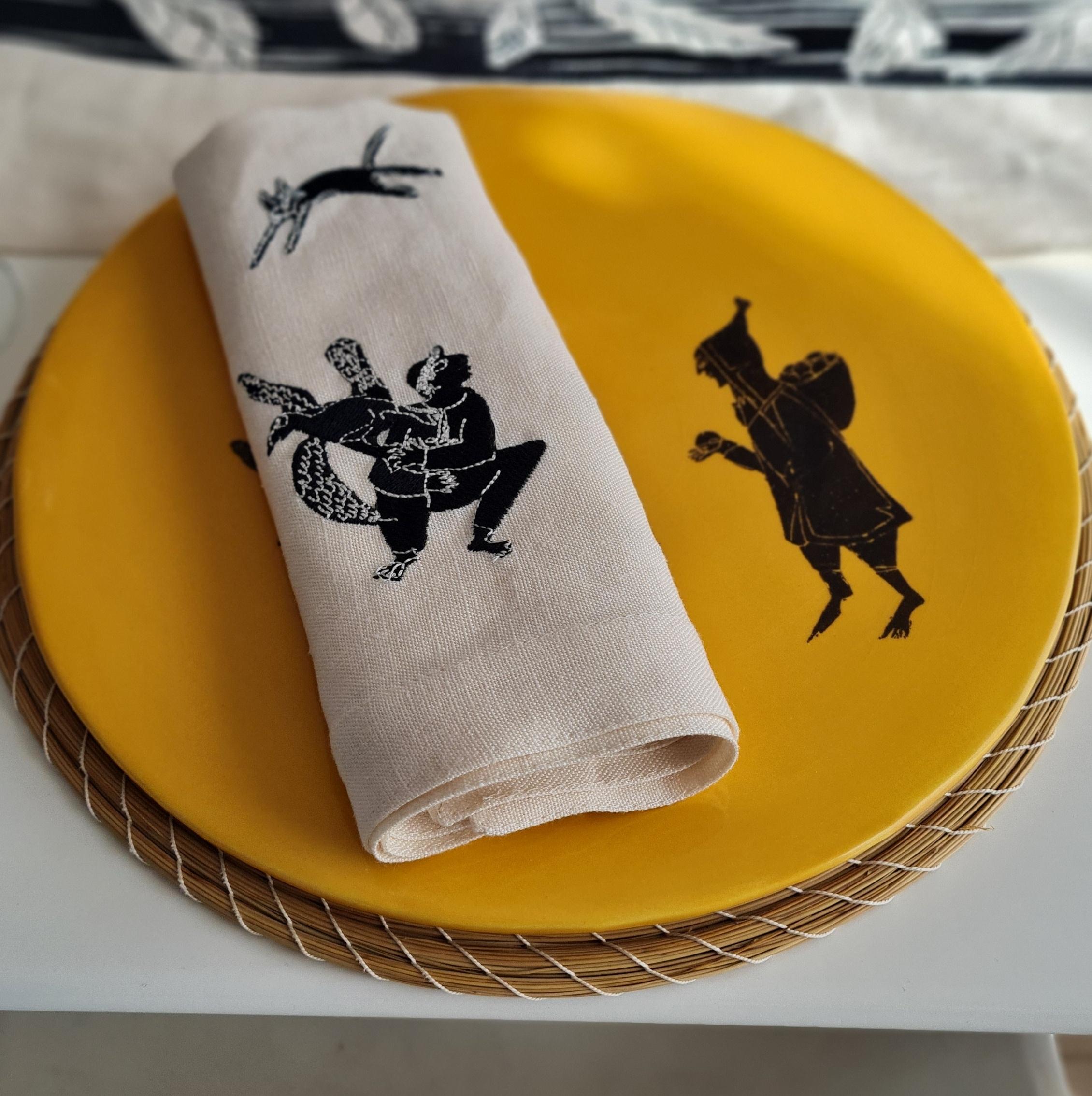 Tunisien Serviette de table en lin brodée à la main 