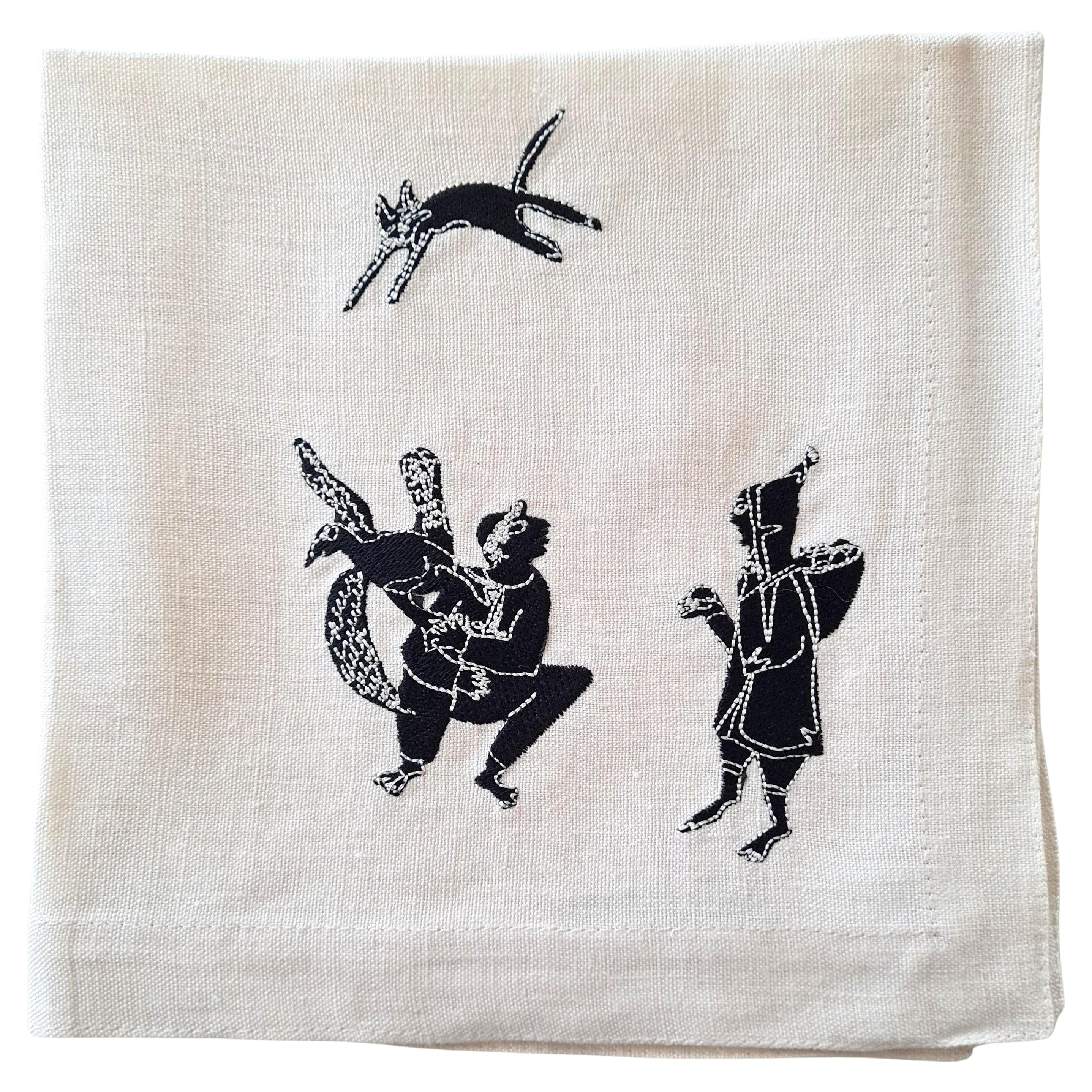 Hand-Embroidered Linen Table Napkin "Katous" – Collection Medina