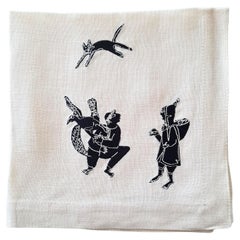 Serviette de table en lin brodée à la main "Katous" - Collection Medina