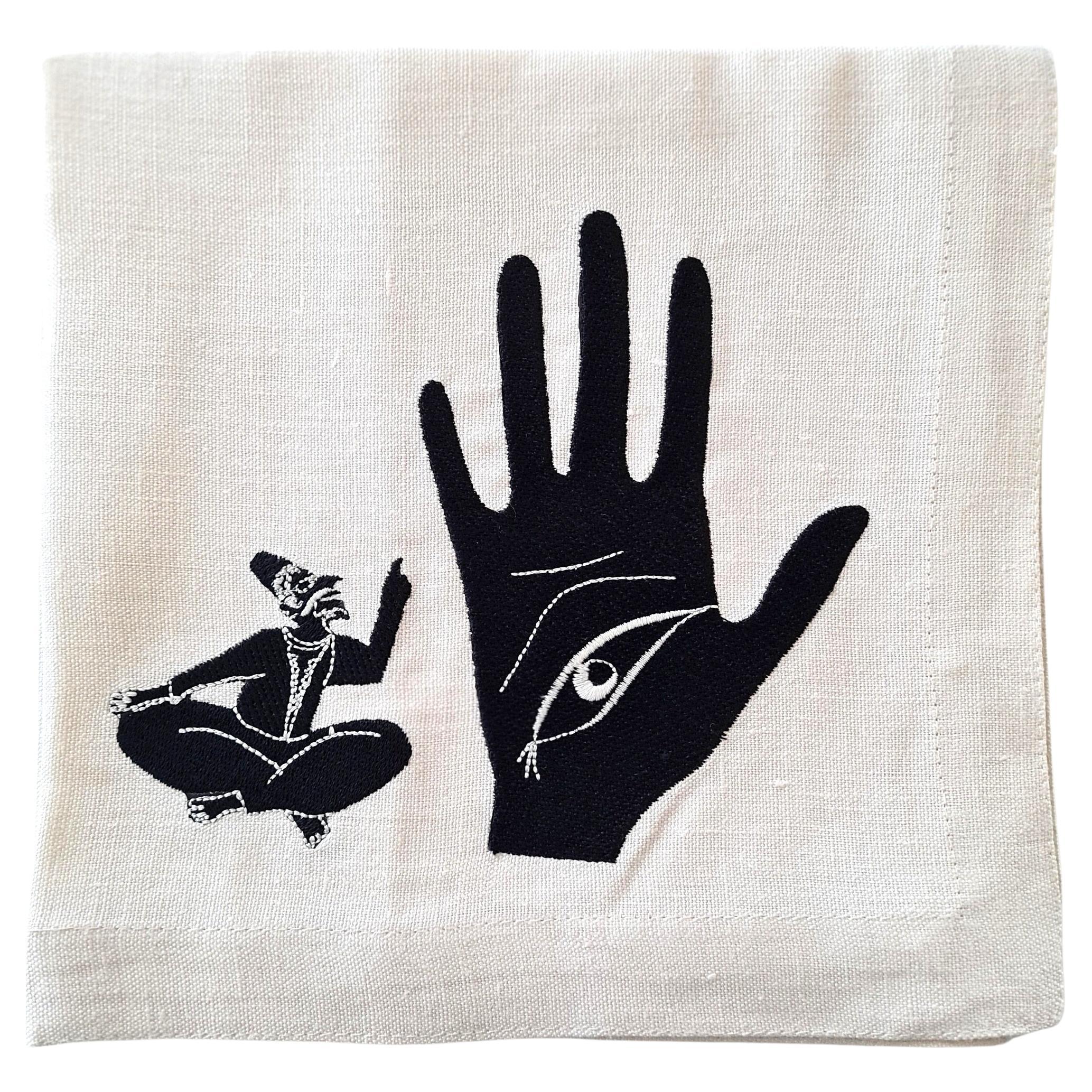 Hand-Embroidered Linen Table Napkin "Khomsa" – Collection Medina