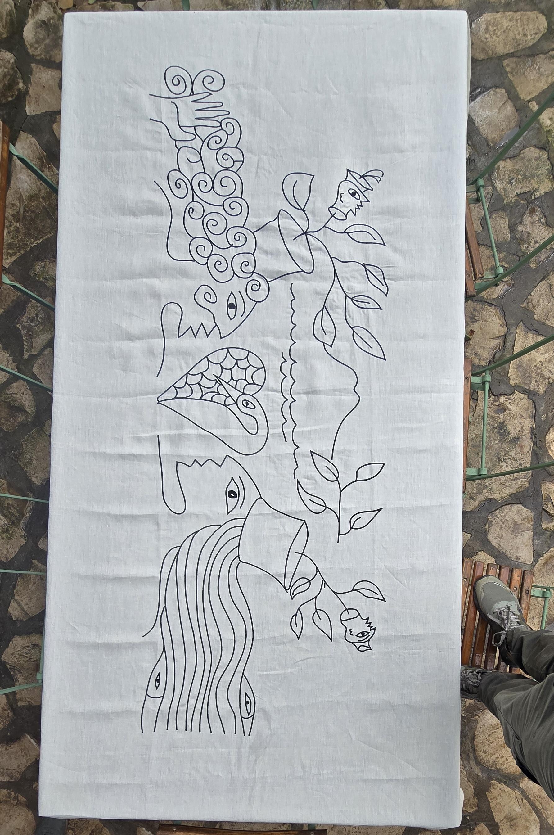 XXIe siècle et contemporain Nappe en lin brodée à la main, 5' x 8', un chef-d'œuvre du patrimoine tunisien en vente
