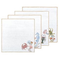 Hand Embroidered Marine Life Napkins (Set of 4)