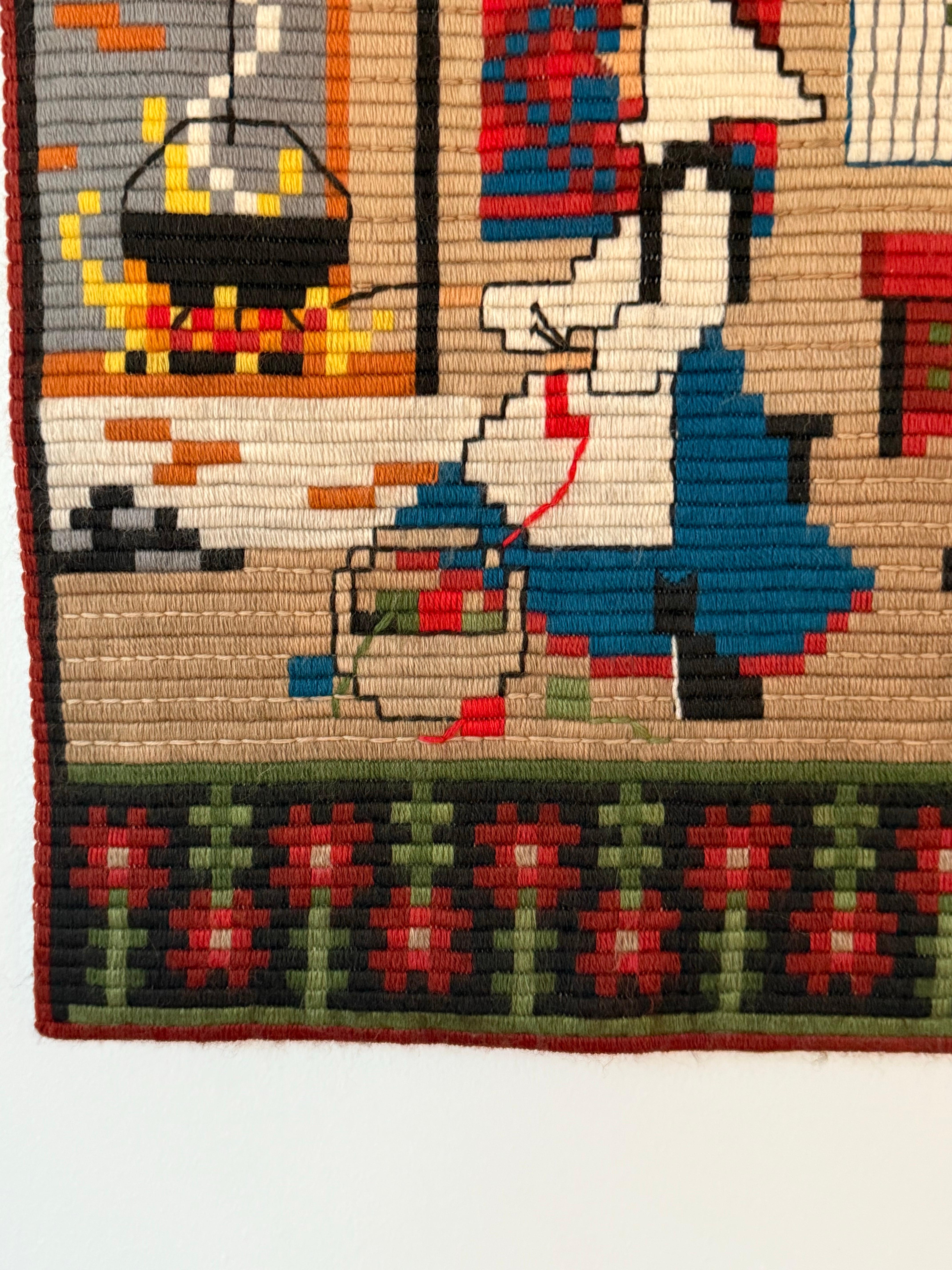 Hand Embroidered Norwegian Wall Tapestry, Traditional Folk Art, Norway 1960s In Good Condition For Sale In Bergen, NO