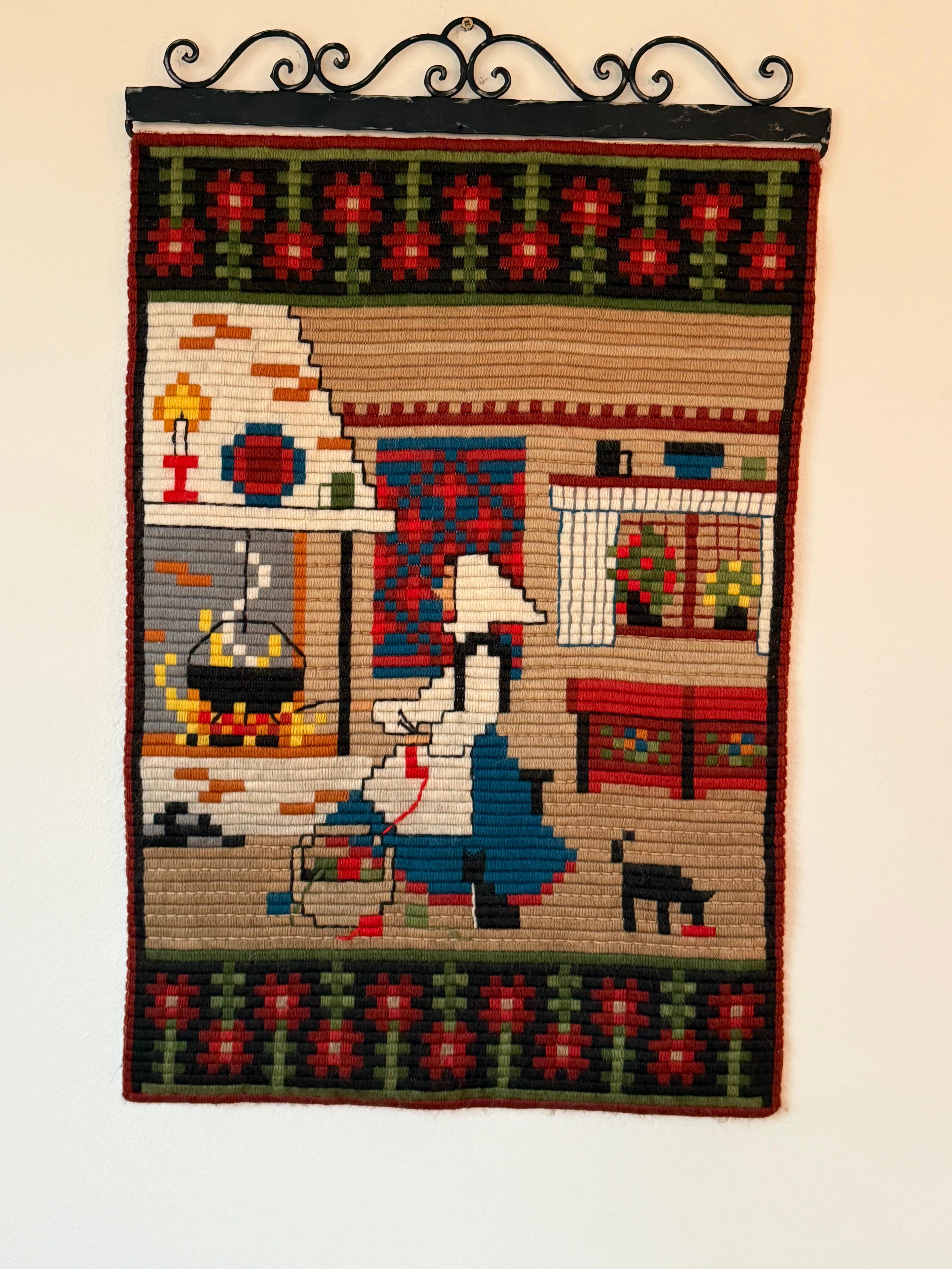 Hand Embroidered Norwegian Wall Tapestry, Traditional Folk Art, Norway 1960s For Sale 3